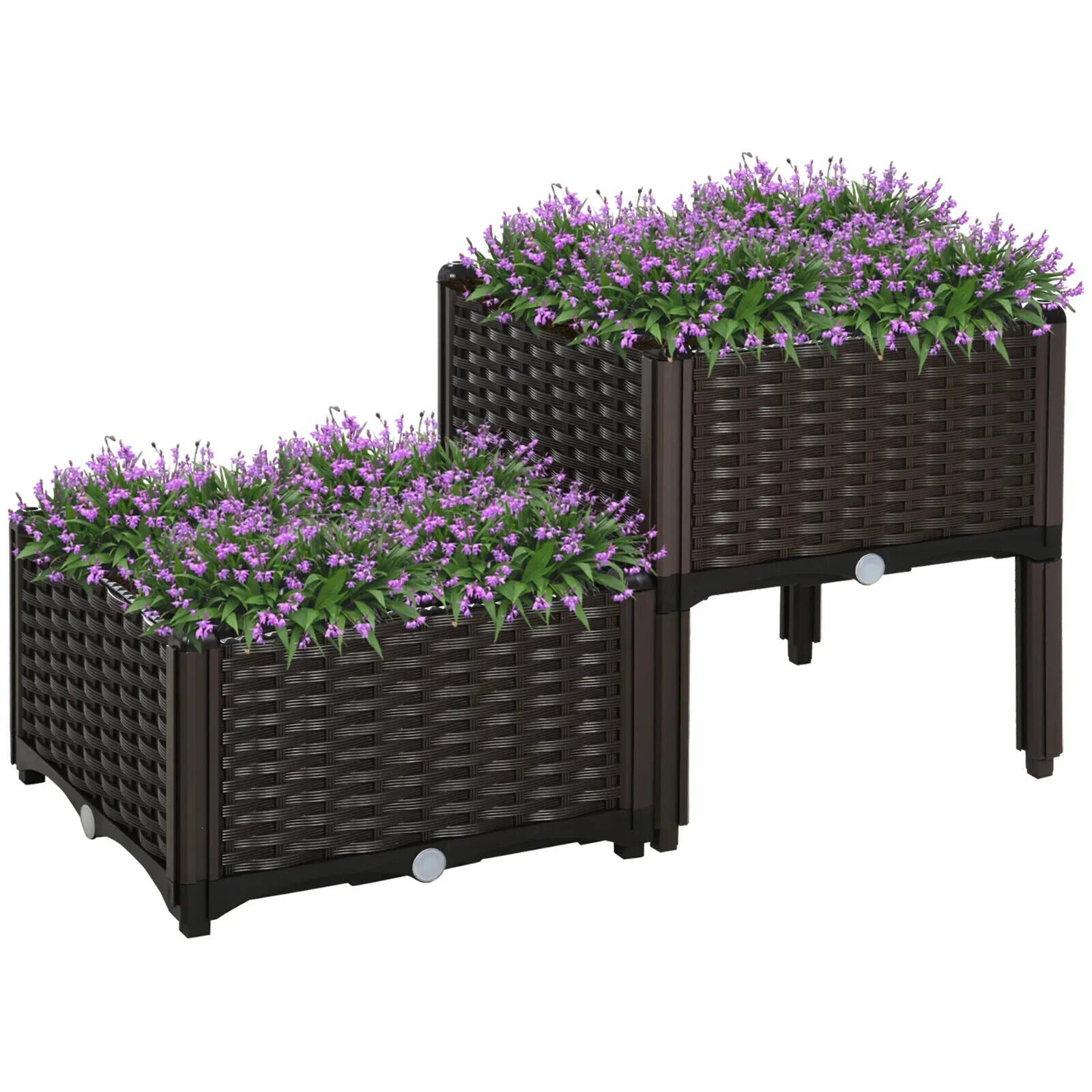 Set of 2 Raised Outdoor Garden Planter Boxes for Vegetables or Flower PP Plastic - Home and Garden Furniture Shop - #rustic - furniture#