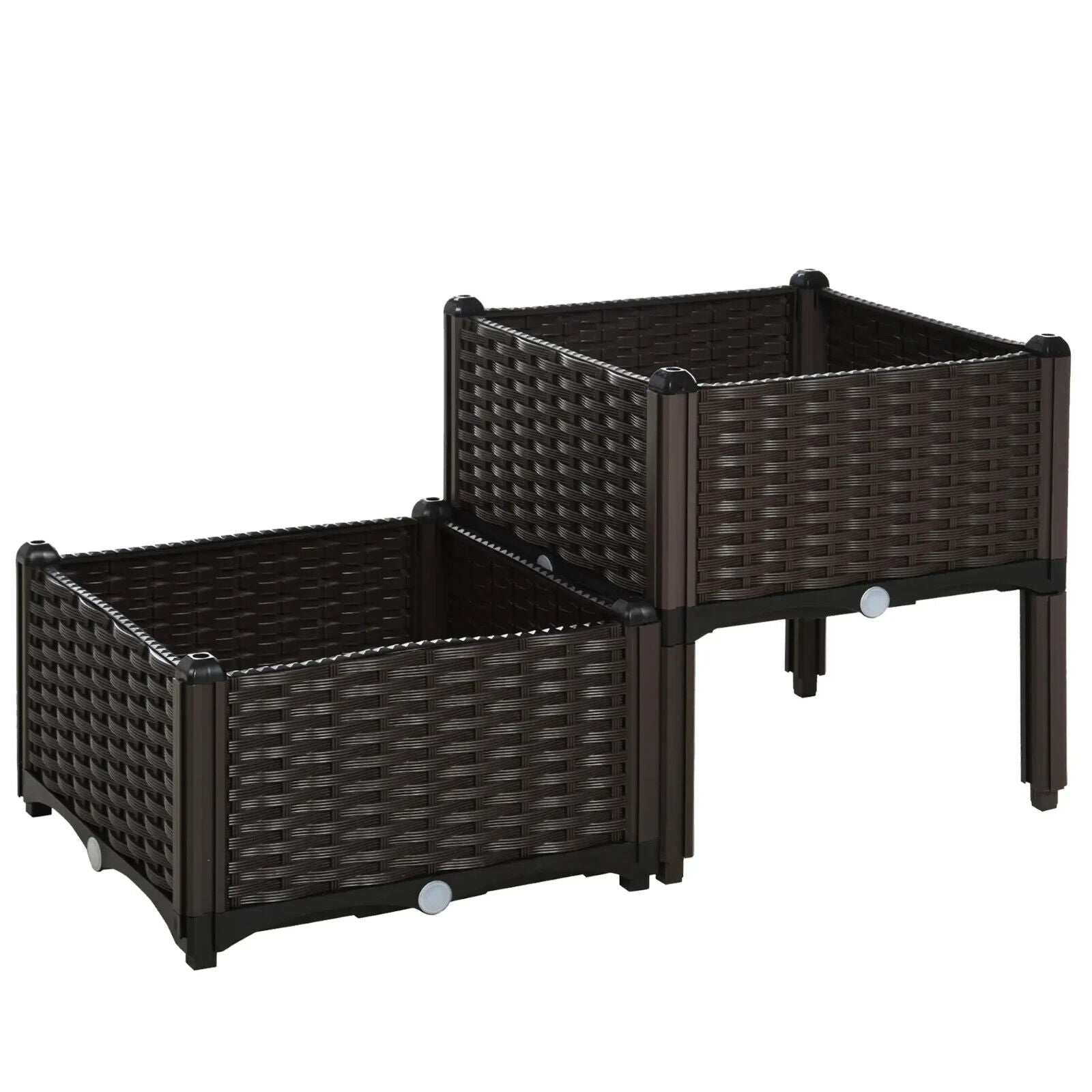 Set of 2 Raised Outdoor Garden Planter Boxes for Vegetables or Flower PP Plastic - Home and Garden Furniture Shop - #rustic - furniture#
