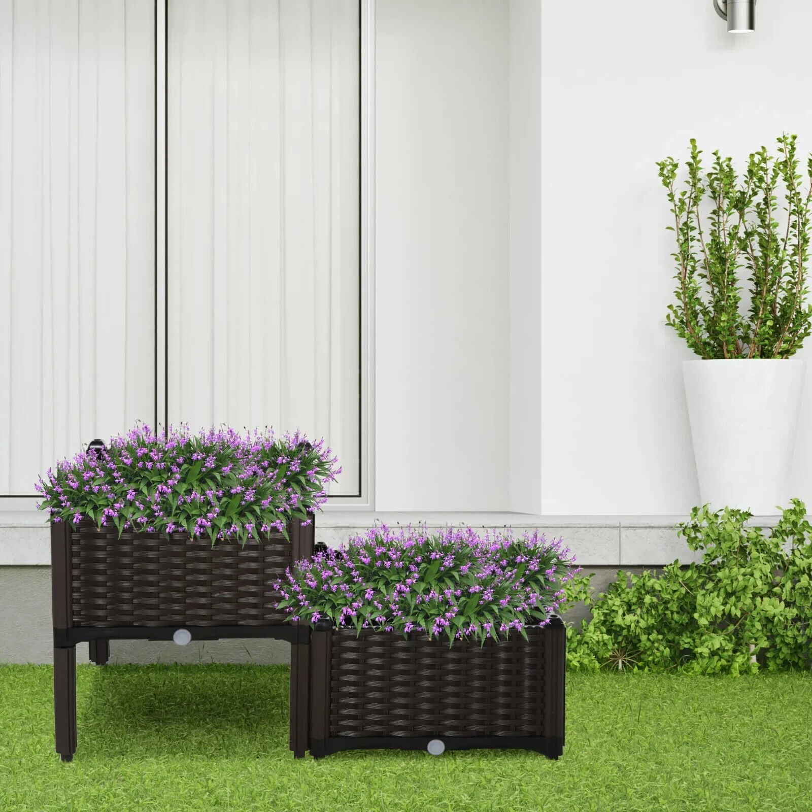 Set of 2 Raised Outdoor Garden Planter Boxes for Vegetables or Flower PP Plastic - Home and Garden Furniture Shop - #rustic - furniture#