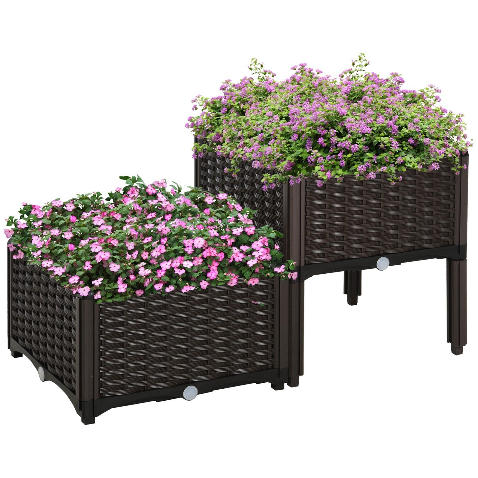 Set of 2 Raised Outdoor Garden Planter Boxes for Vegetables or Flower PP Plastic - Home and Garden Furniture Shop - #rustic - furniture#