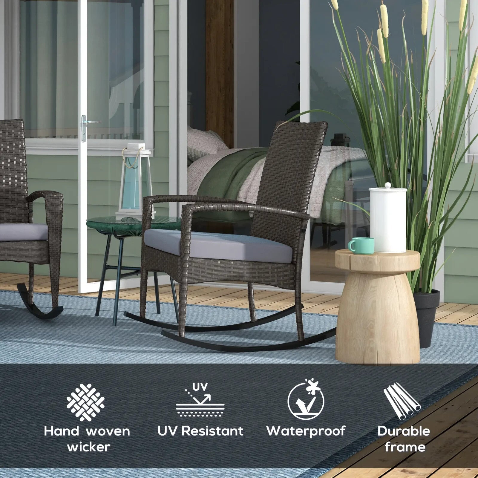 Set of 2 Rattan Garden Rocking Chairs with Cushions and Armrests Outdoor Grey - Home and Garden Furniture Shop - rustic - furniture