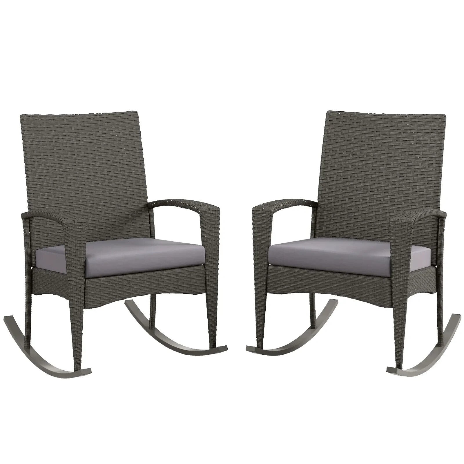 Set of 2 Rattan Garden Rocking Chairs with Cushions and Armrests Outdoor Grey - Home and Garden Furniture Shop - rustic - furniture