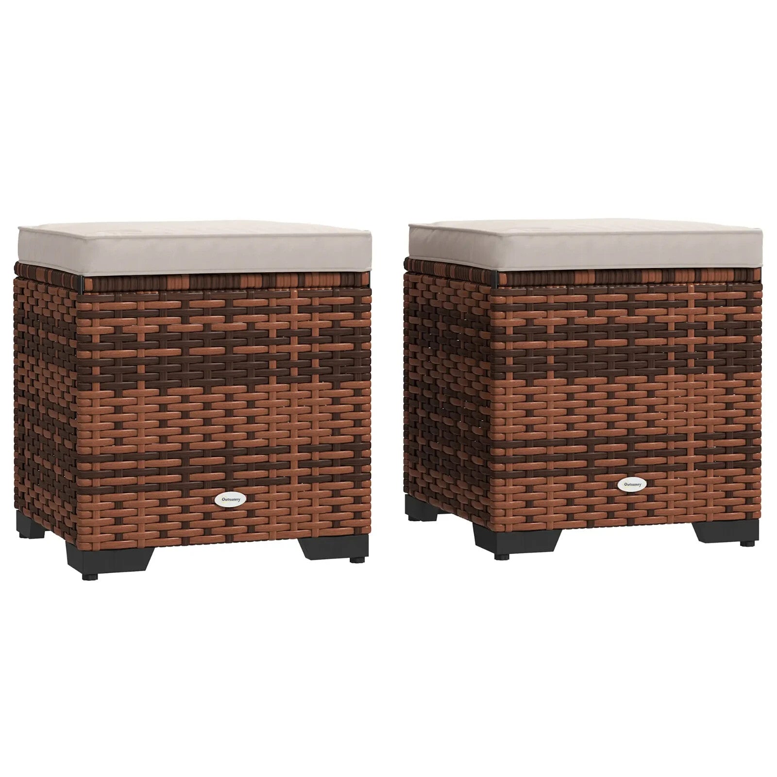 Set of 2 Rattan Outdoor Ottomans with Storage & Cushions Garden Footstools Beige - Home and Garden Furniture Shop - rustic - furniture