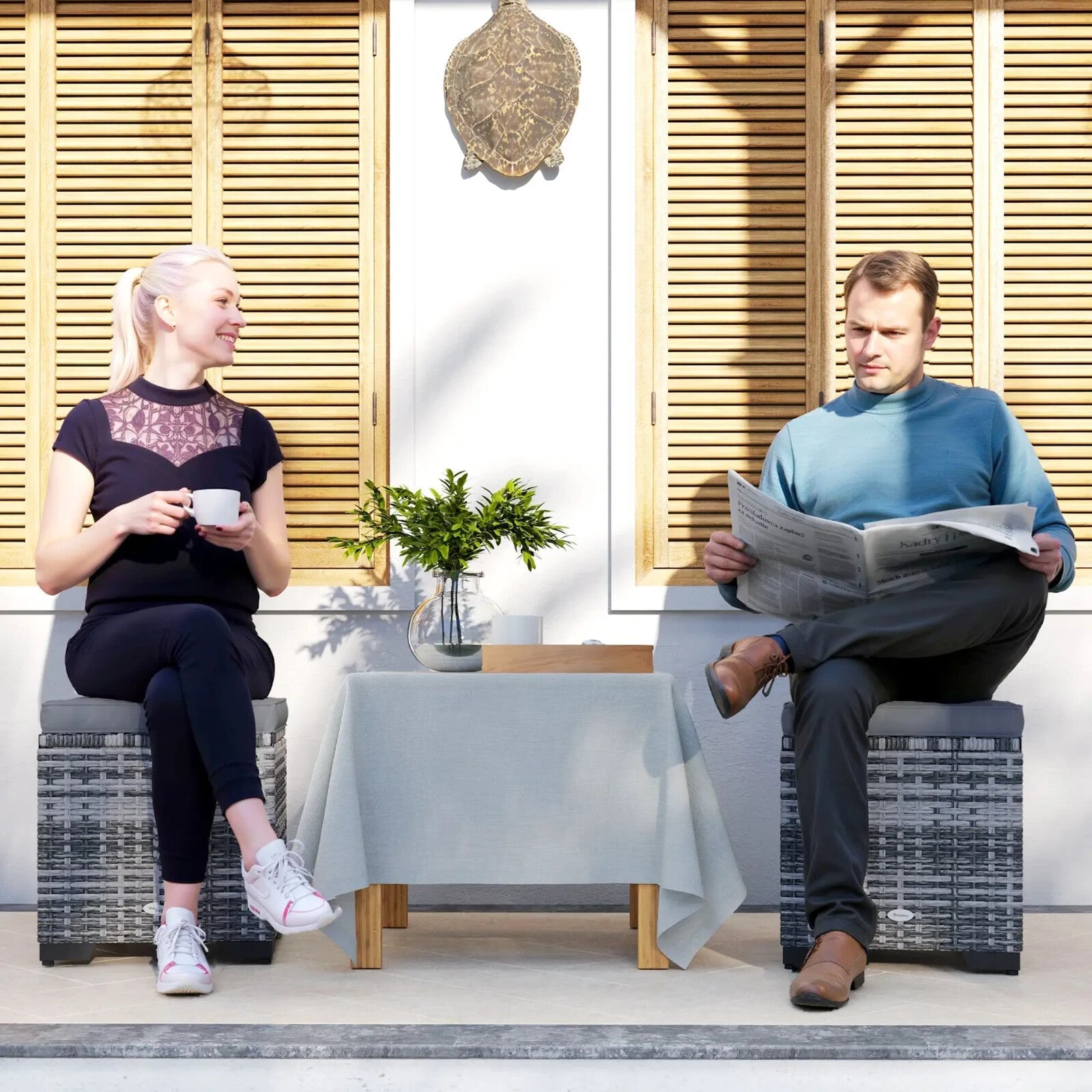 Set of 2 Rattan Storage Footstools Outdoor Ottomans with Cushions Dark Grey - Home and Garden Furniture Shop - rustic - furniture