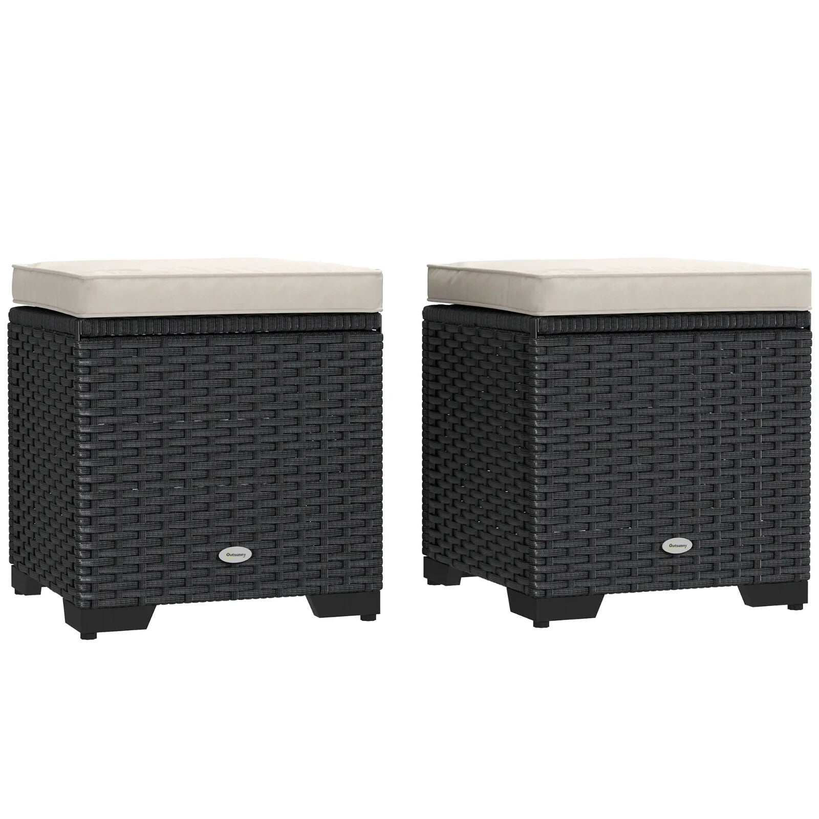 Set of 2 Rattan Storage Ottomans Outdoor Footstools with Cushions Garden Balcony - Home and Garden Furniture Shop - rustic - furniture