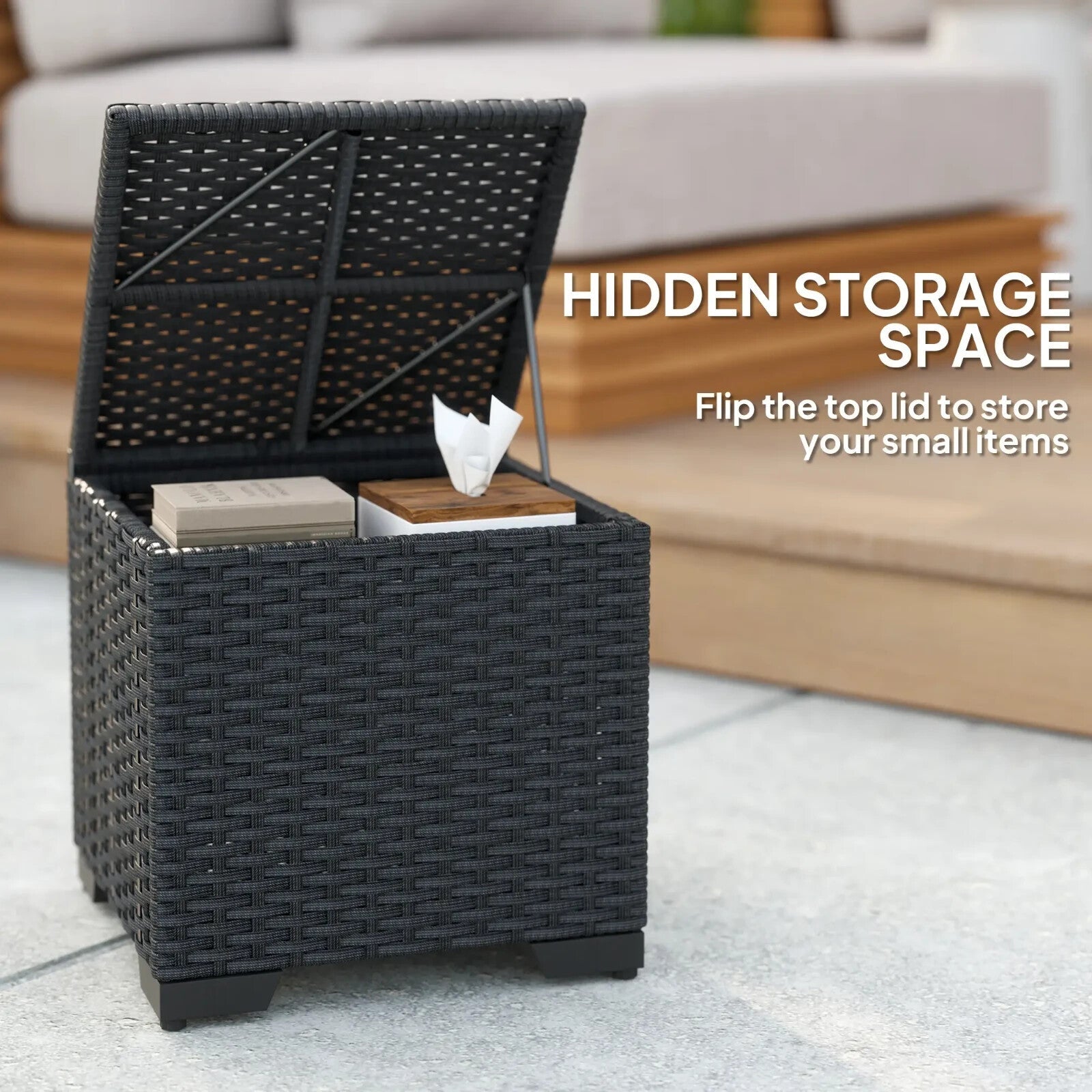 Set of 2 Rattan Storage Ottomans Outdoor Footstools with Cushions Garden Balcony - Home and Garden Furniture Shop - rustic - furniture