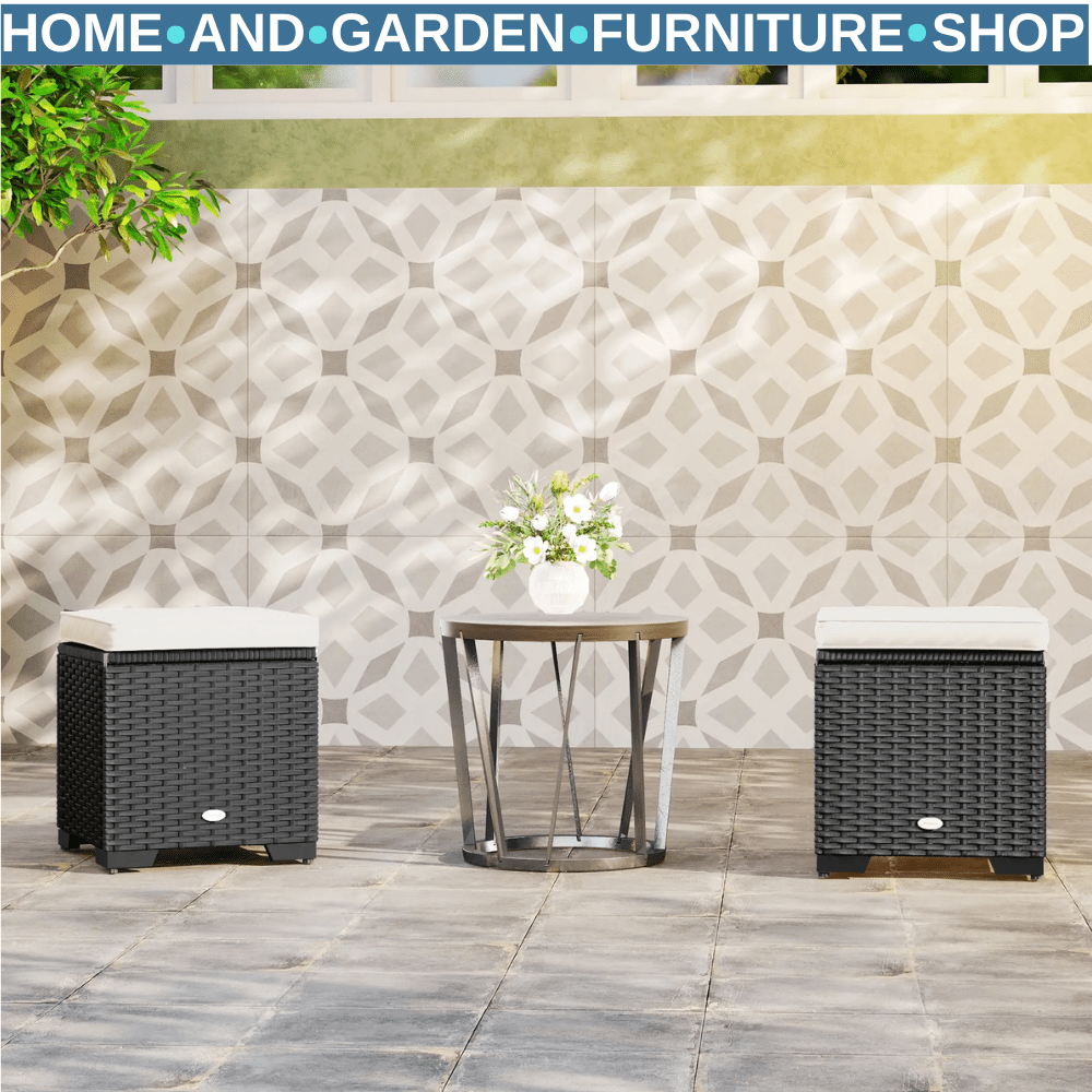 Set of 2 Rattan Storage Ottomans Outdoor Footstools with Cushions Garden Balcony - Home and Garden Furniture Shop - rustic - furniture