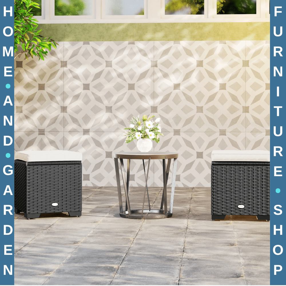 Set of 2 Rattan Storage Ottomans Outdoor Footstools with Cushions Garden Balcony - Home and Garden Furniture Shop - rustic - furniture