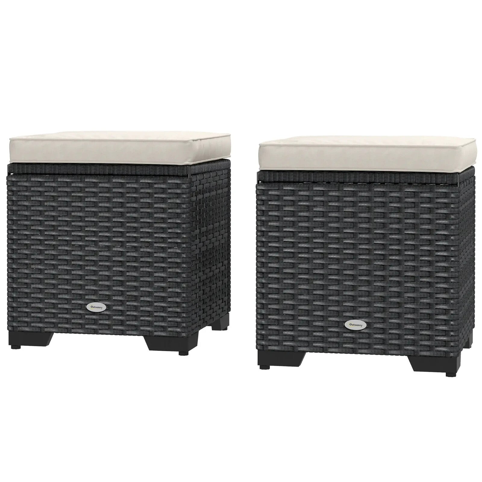 Set of 2 Rattan Storage Ottomans Outdoor Footstools with Cushions Garden Balcony - Home and Garden Furniture Shop - rustic - furniture