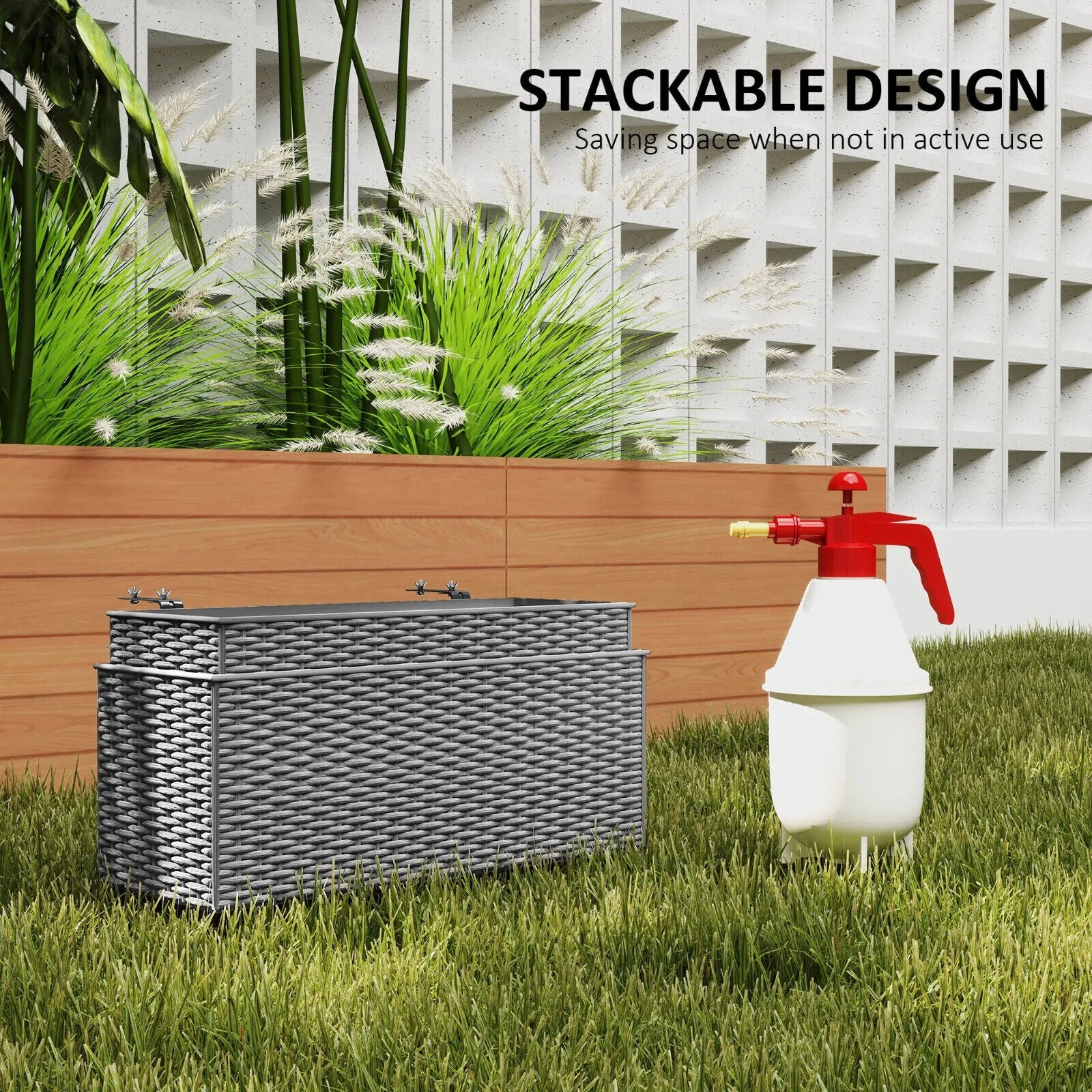 Set of 2 Rattan - Style Hanging Flower Boxes 50cm Planters for Balcony or Garden - Home and Garden Furniture Shop - #rustic - furniture#