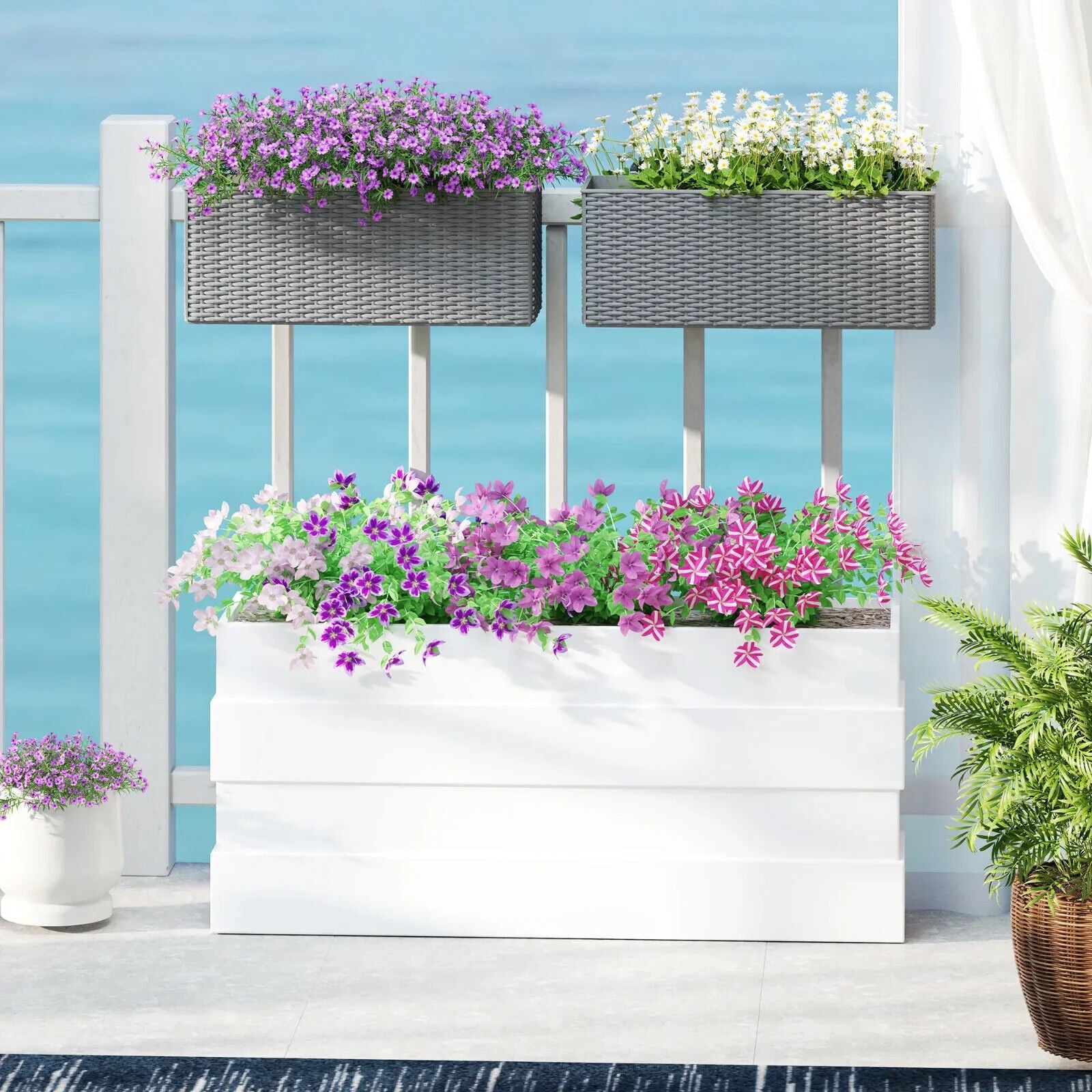 Set of 2 Rattan - Style Hanging Flower Boxes 50cm Planters for Balcony or Garden - Home and Garden Furniture Shop - #rustic - furniture#