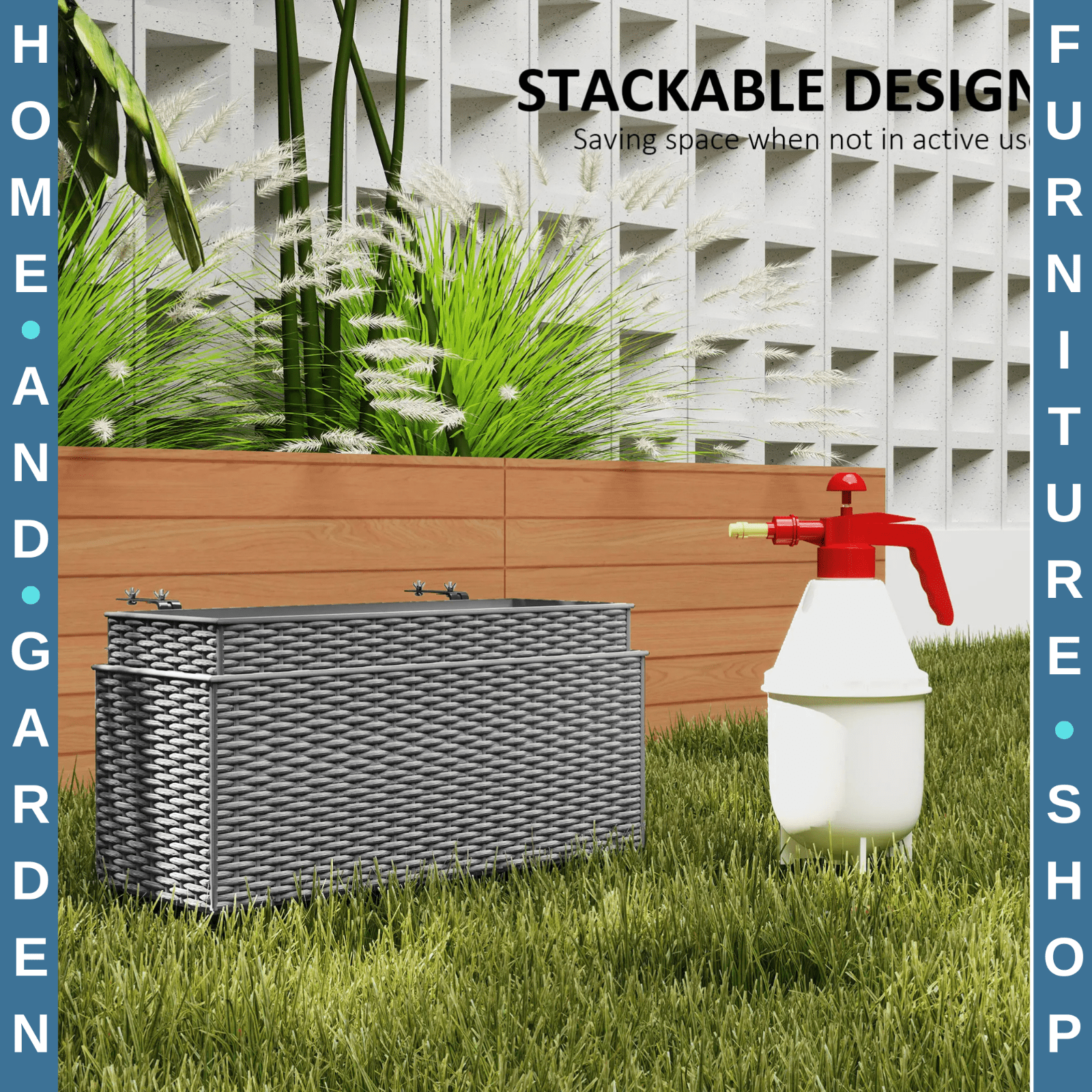 Set of 2 Rattan - Style Hanging Flower Boxes 50cm Planters for Balcony or Garden - Home and Garden Furniture Shop - #rustic - furniture#