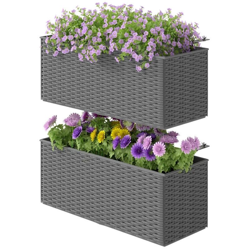 Set of 2 Rattan - Style Hanging Flower Boxes 50cm Planters for Balcony or Garden - Home and Garden Furniture Shop - #rustic - furniture#