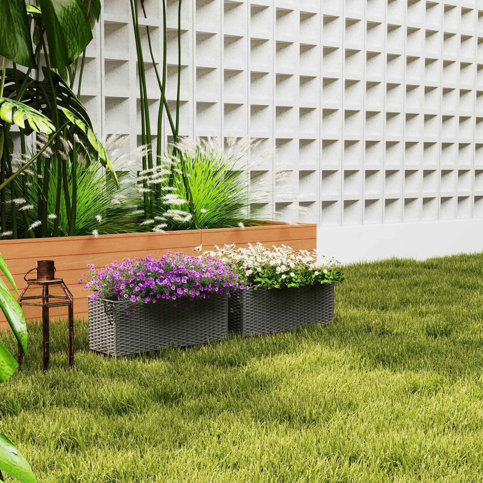 Set of 2 Rattan - Style Hanging Flower Boxes 50cm Planters for Balcony or Garden - Home and Garden Furniture Shop - #rustic - furniture#