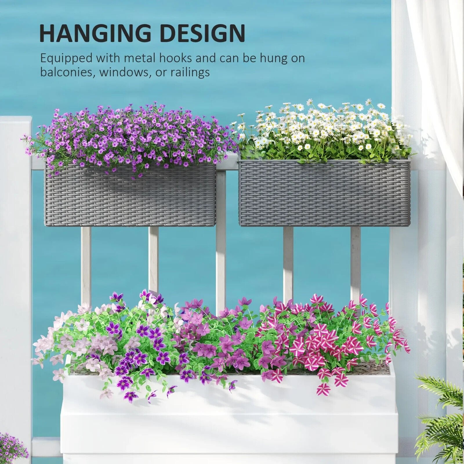 Set of 2 Rattan - Style Hanging Flower Boxes 50cm Planters for Balcony or Garden - Home and Garden Furniture Shop - #rustic - furniture#