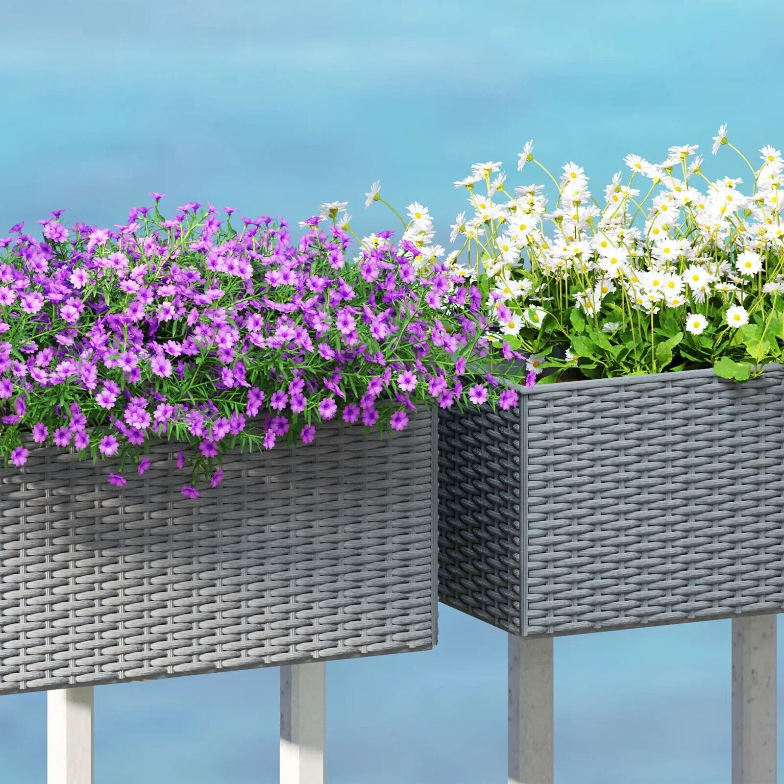 Set of 2 Rattan - Style Hanging Flower Boxes 50cm Planters for Balcony or Garden - Home and Garden Furniture Shop - #rustic - furniture#