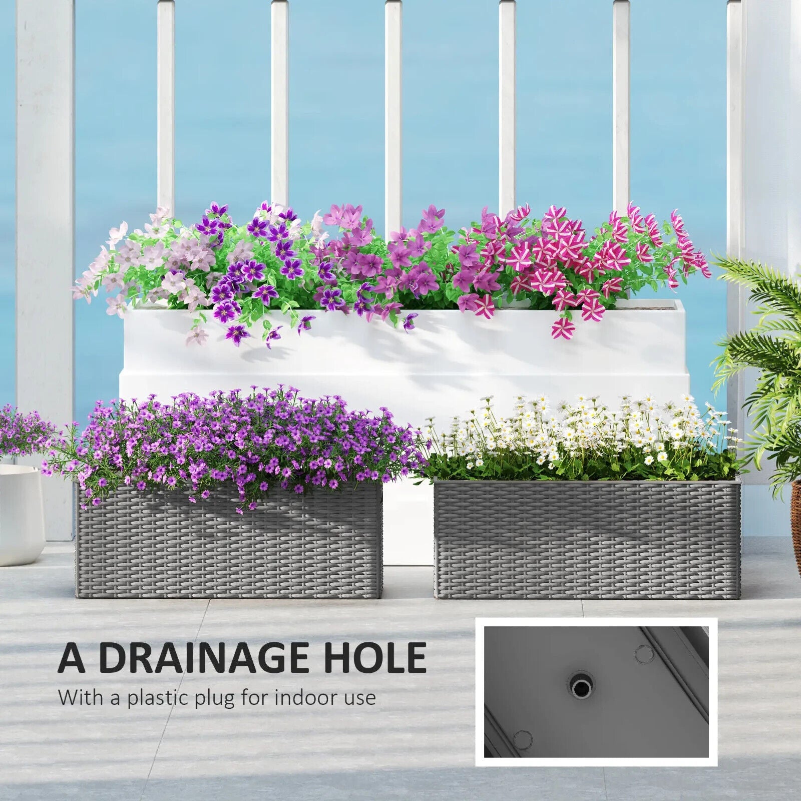 Set of 2 Rattan - Style Hanging Flower Boxes 50cm Planters for Balcony or Garden - Home and Garden Furniture Shop - #rustic - furniture#