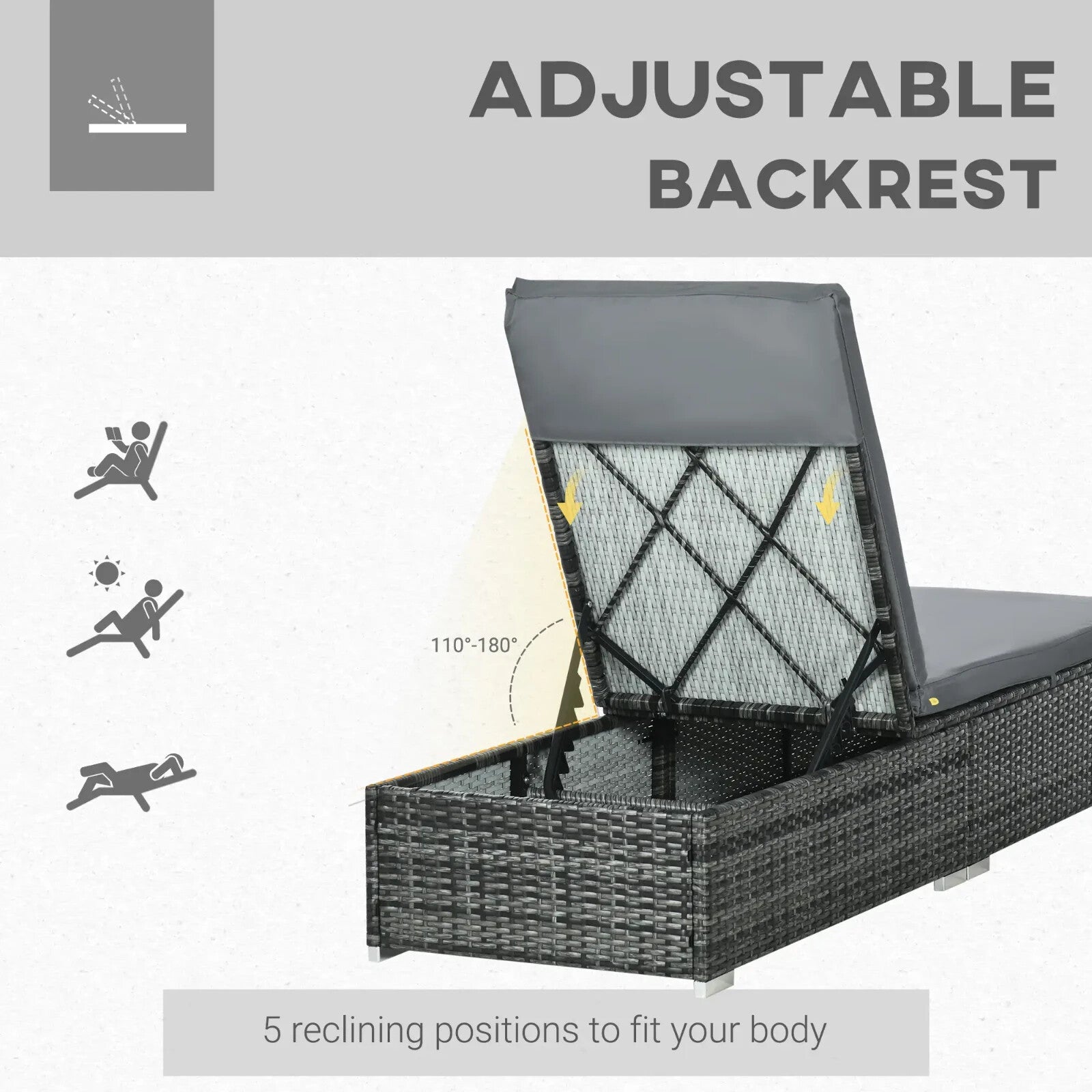 Set of 2 Rattan Sun Loungers with Cushions 5 Position Recliner Garden Sunbeds - Home and Garden Furniture Shop - rustic - furniture