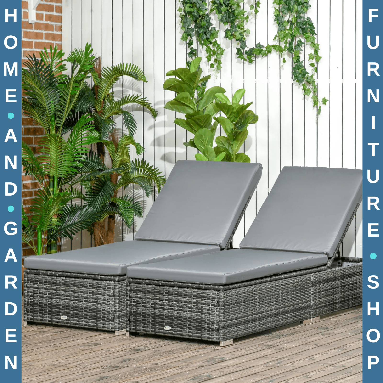 Set of 2 Rattan Sun Loungers with Cushions 5 Position Recliner Garden Sunbeds - Home and Garden Furniture Shop - rustic - furniture