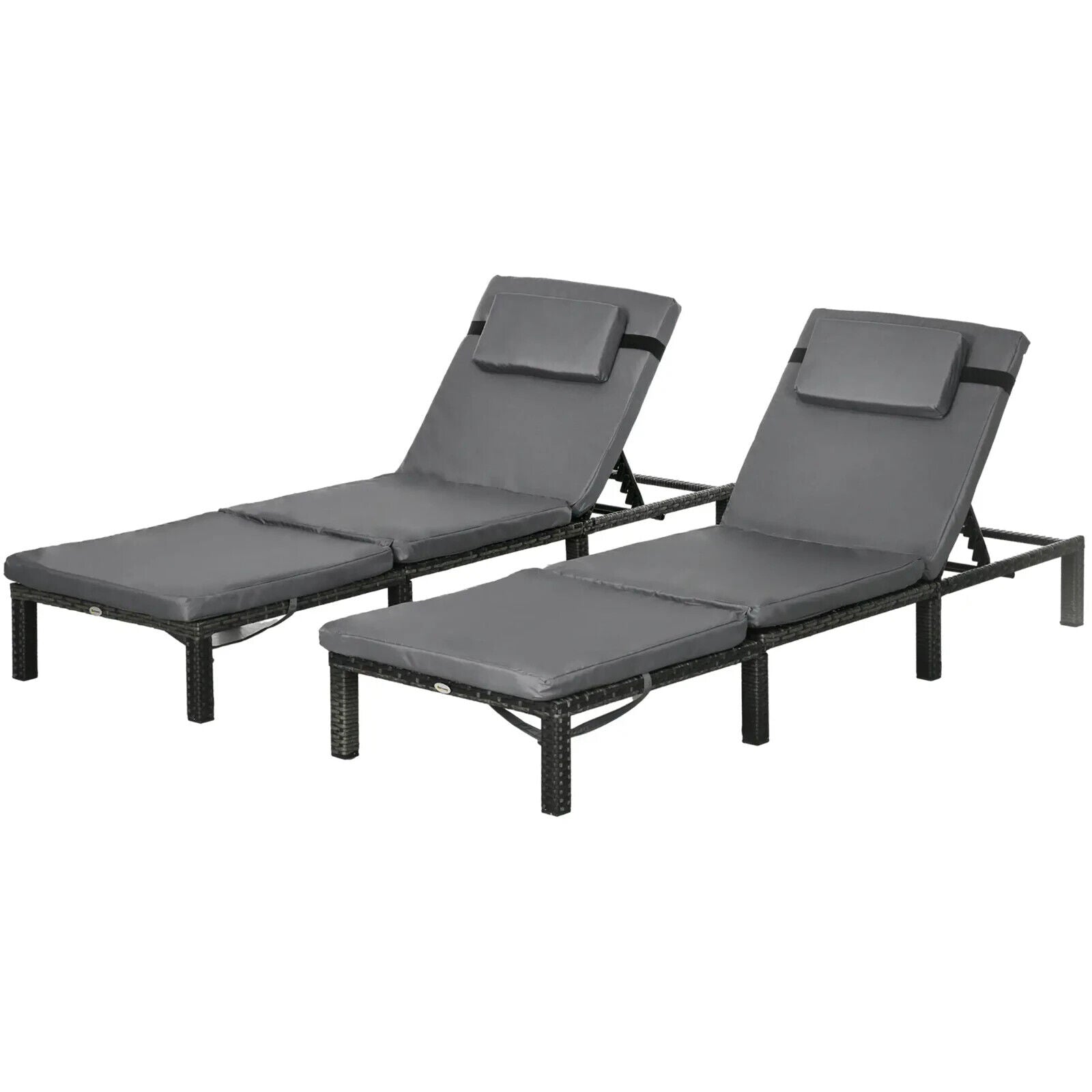 Set of 2 Rattan Sun Loungers with Cushions & Table – 5 - Level Adjustable Backrest - Home and Garden Furniture Shop - #rustic - furniture#