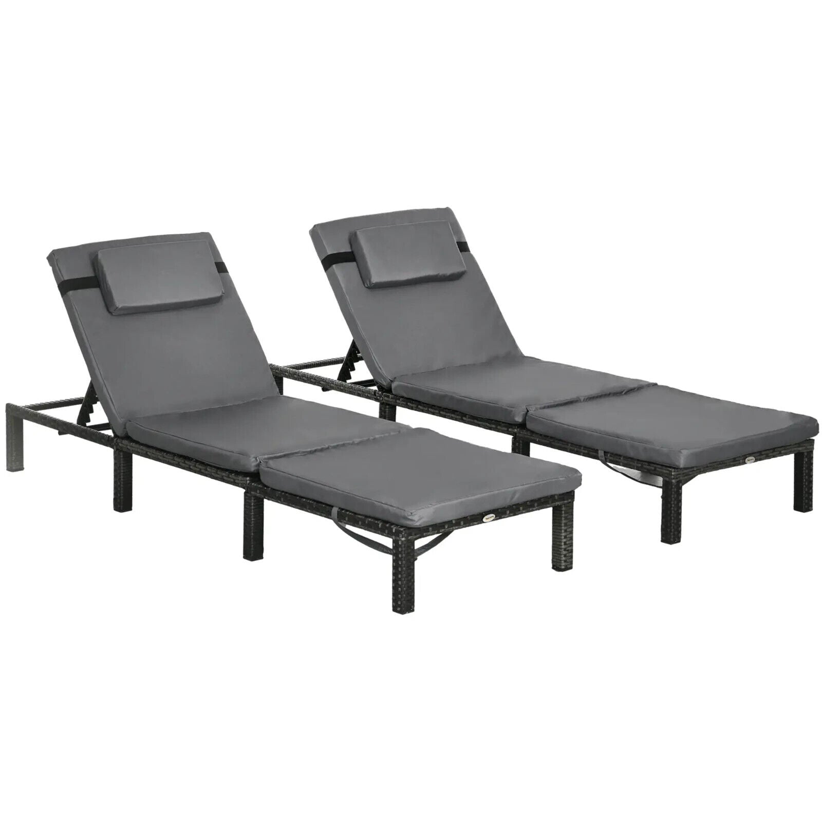 Set of 2 Rattan Sun Loungers with Cushions & Table – 5 - Level Adjustable Backrest - Home and Garden Furniture Shop - #rustic - furniture#