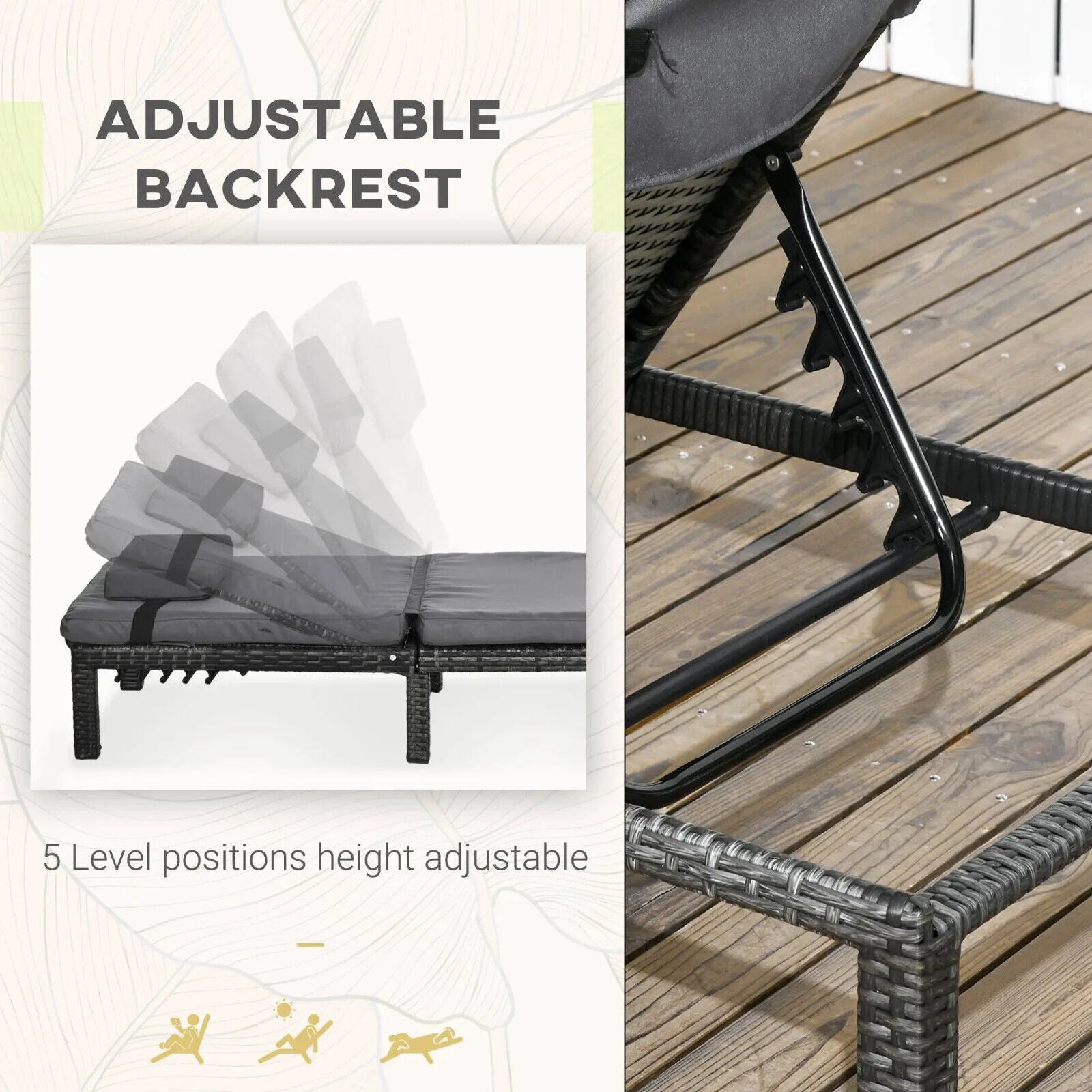 Set of 2 Rattan Sun Loungers with Cushions & Table – 5 - Level Adjustable Backrest - Home and Garden Furniture Shop - #rustic - furniture#