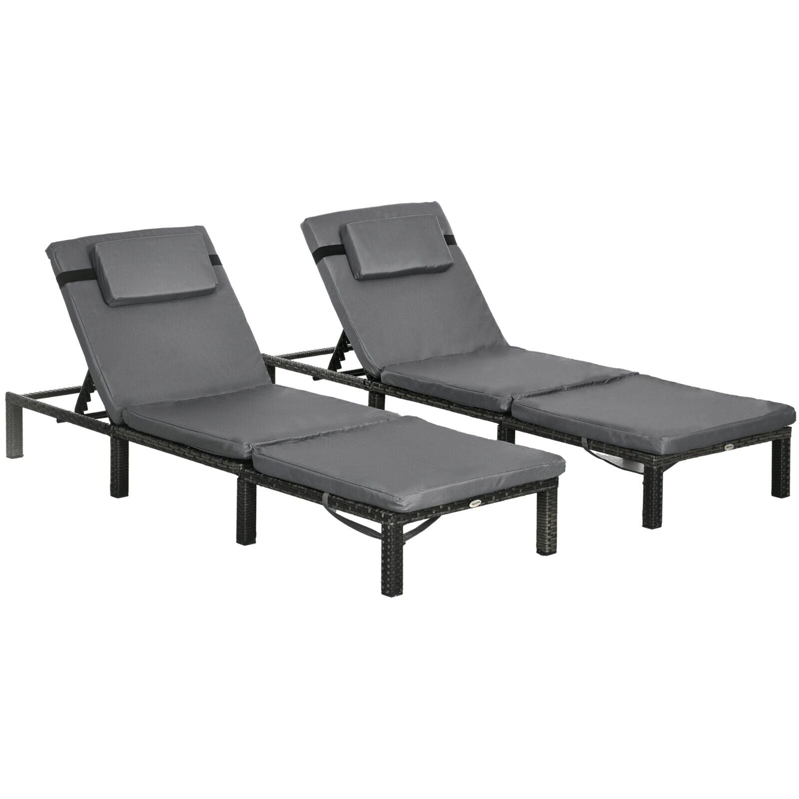 Set of 2 Rattan Sun Loungers with Cushions & Table – 5 - Level Adjustable Backrest - Home and Garden Furniture Shop - #rustic - furniture#