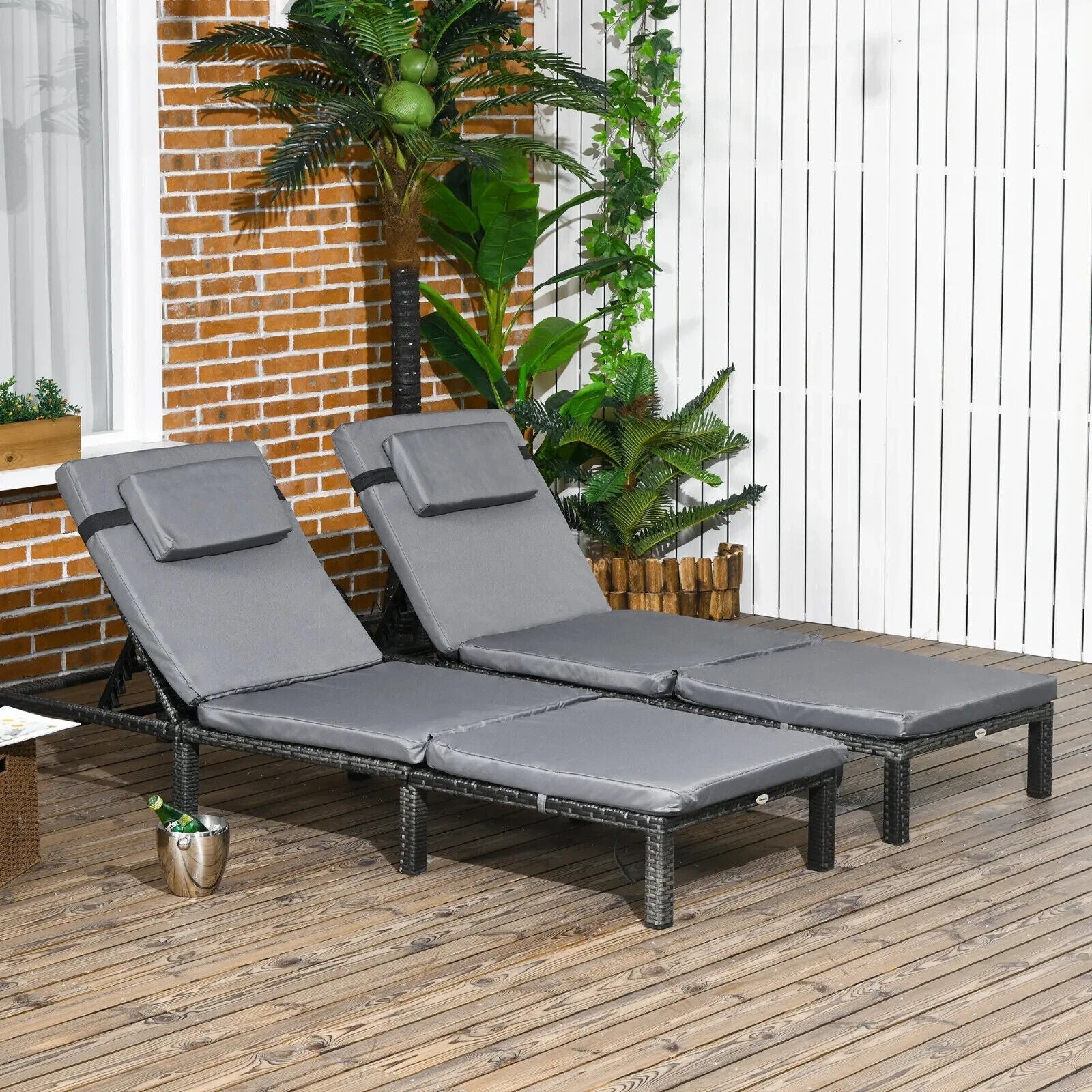 Set of 2 Rattan Sun Loungers with Cushions & Table – 5 - Level Adjustable Backrest - Home and Garden Furniture Shop - #rustic - furniture#