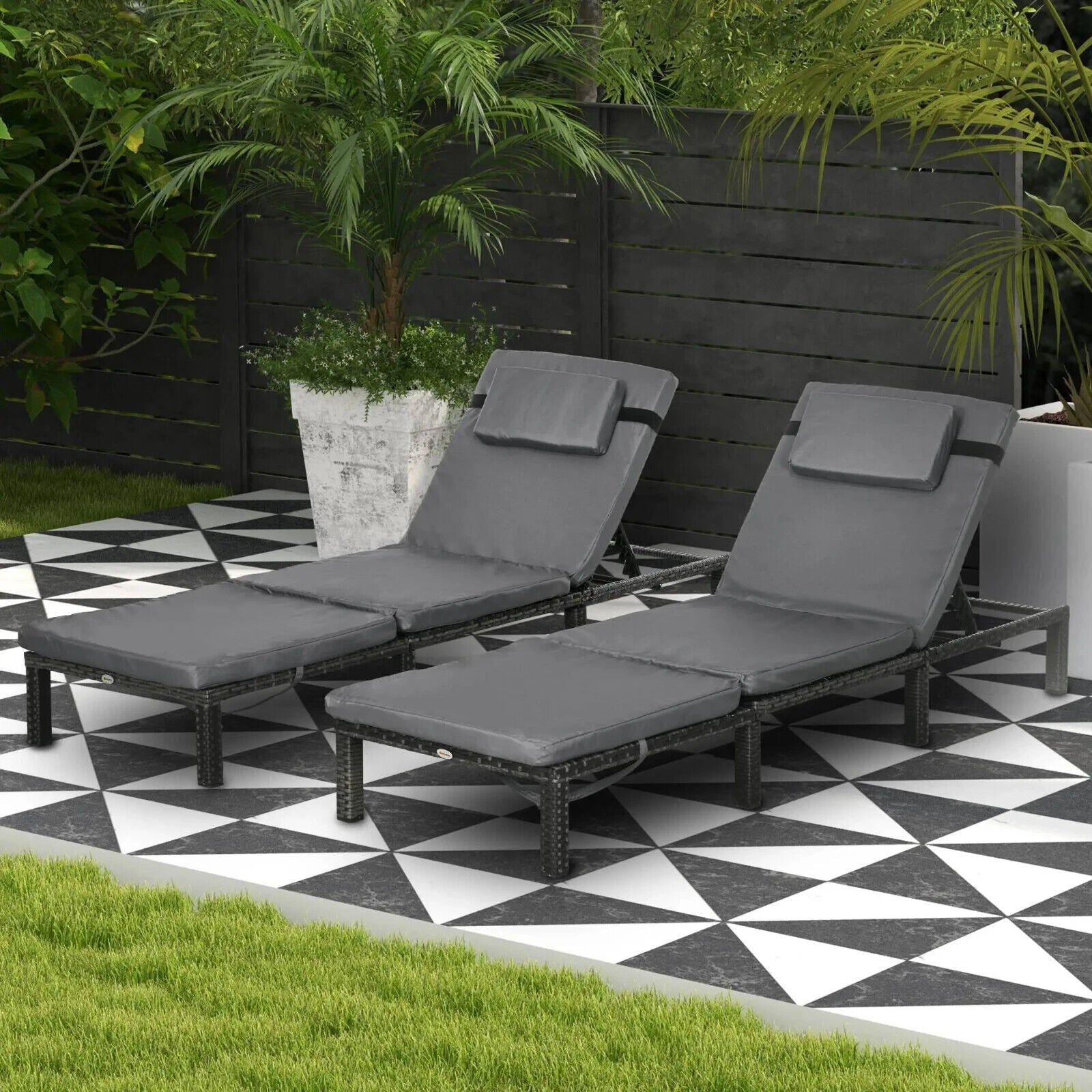Set of 2 Rattan Sun Loungers with Cushions & Table – 5 - Level Adjustable Backrest - Home and Garden Furniture Shop - #rustic - furniture#