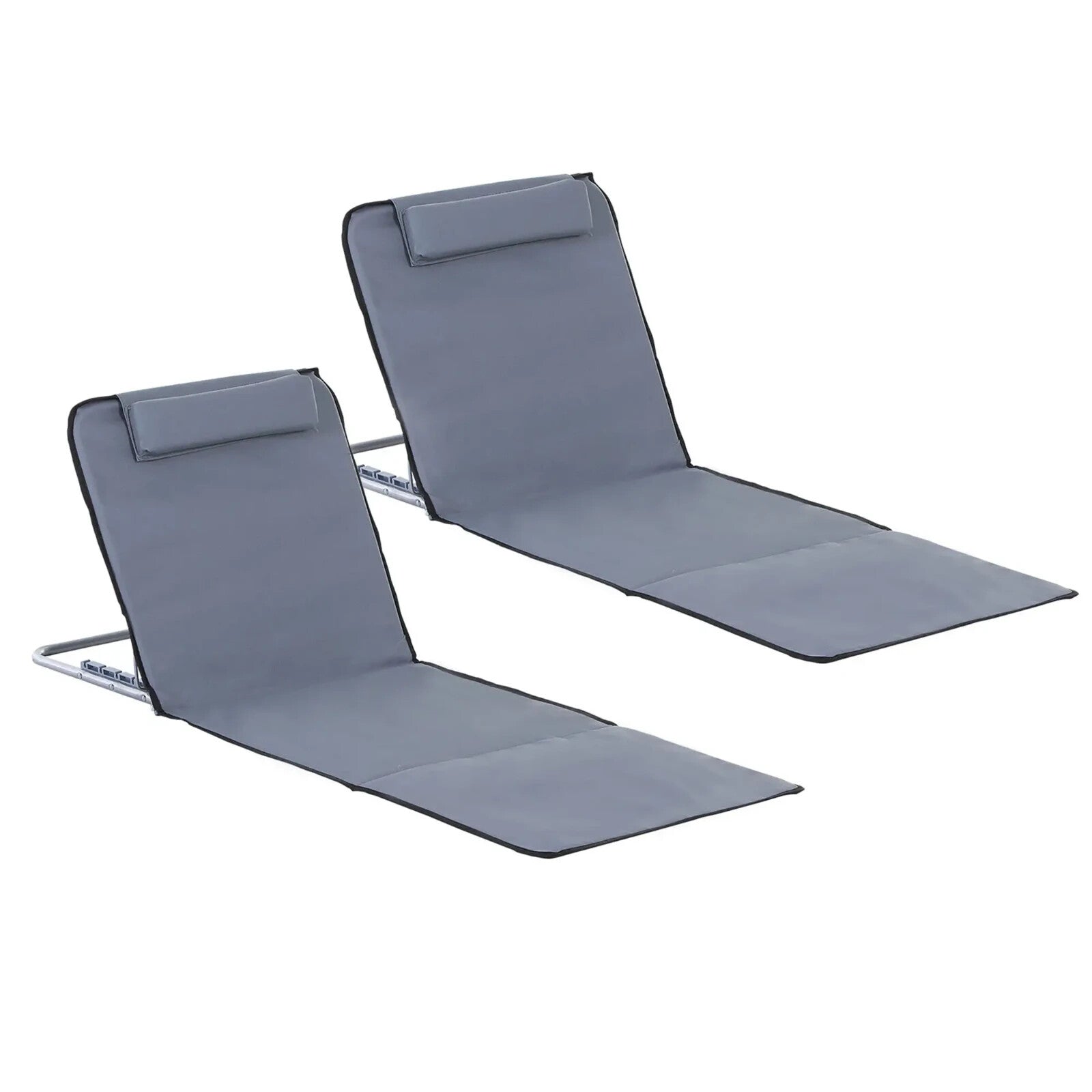 Set of 2 Reclining Beach Mats with Steel Frame Portable Folding Loungers Grey - Home and Garden Furniture Shop - rustic - furniture