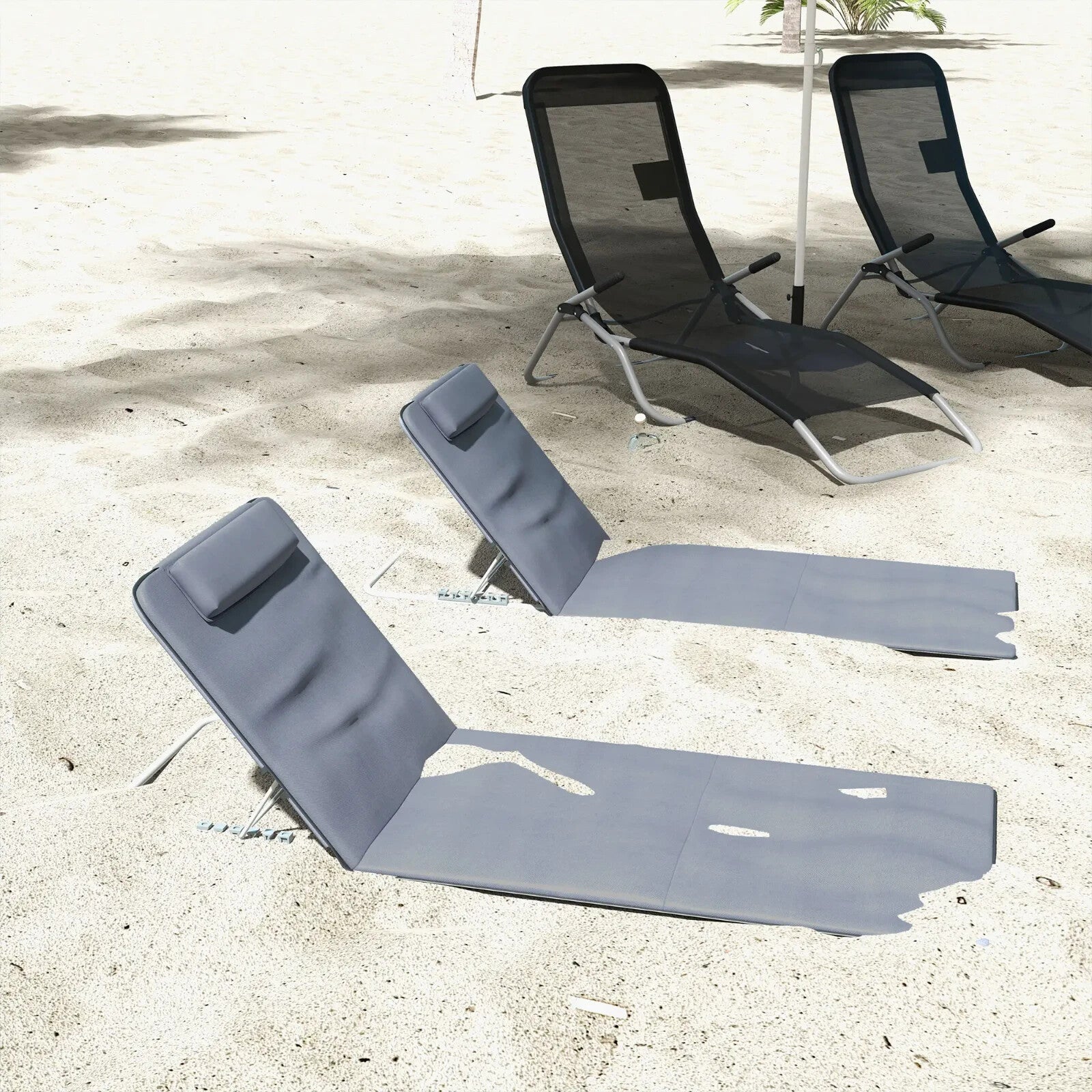 Set of 2 Reclining Beach Mats with Steel Frame Portable Folding Loungers Grey - Home and Garden Furniture Shop - rustic - furniture