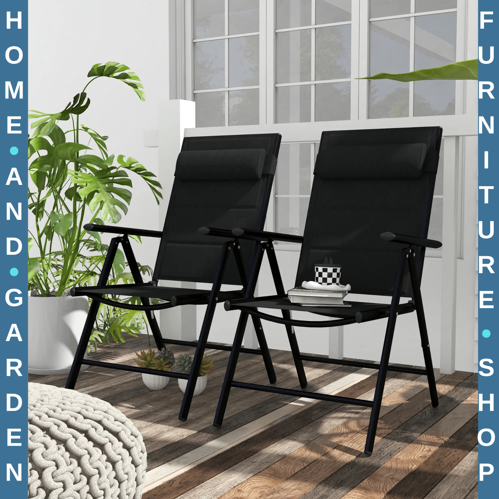 Set of 2 Reclining Folding Garden Chairs Adjustable Aluminium Patio Dining Seats - Home and Garden Furniture Shop - rustic - furniture