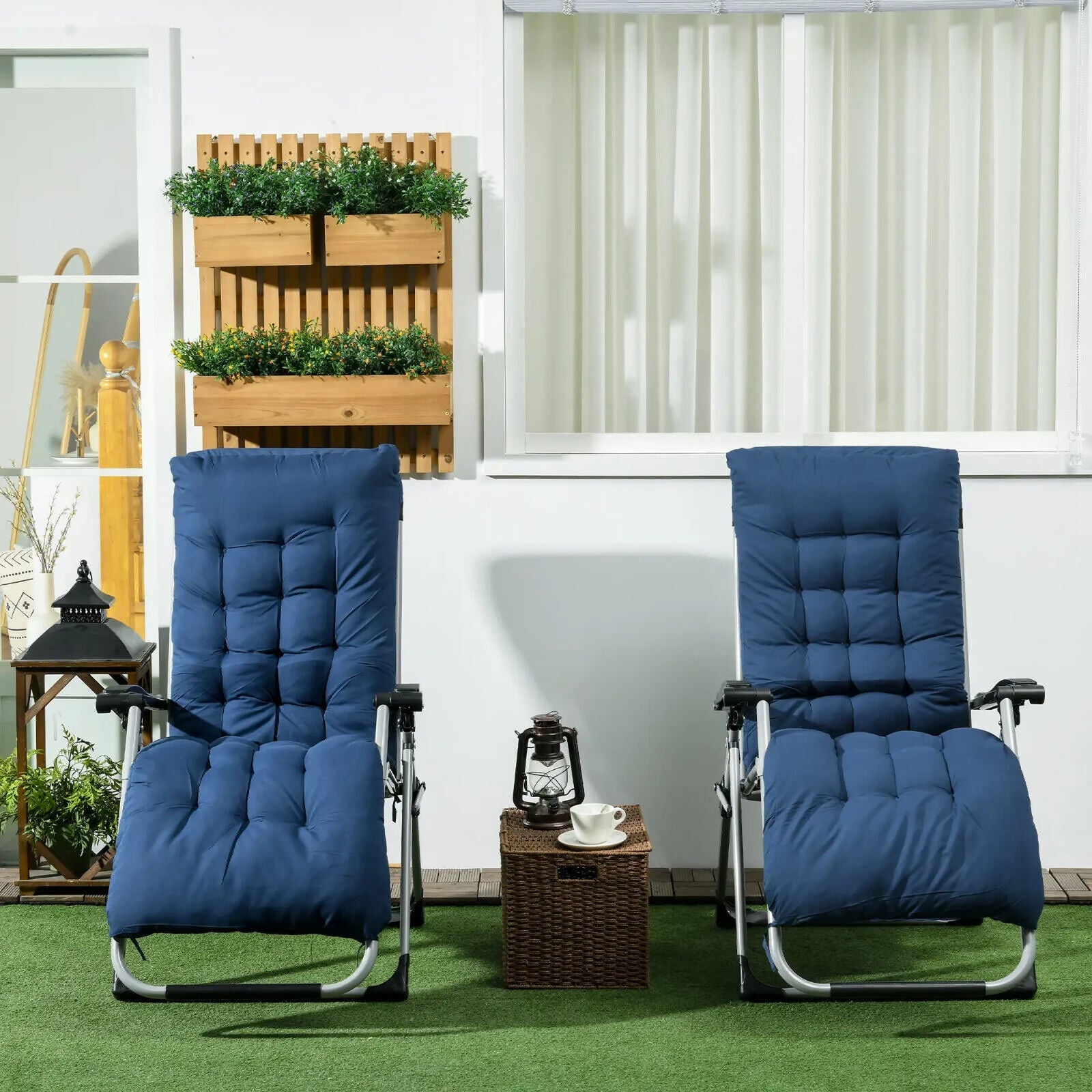 Set of 2 Reclining Zero Gravity Sun Loungers with Cushions for Garden or Patio - Home and Garden Furniture Shop - #rustic - furniture#