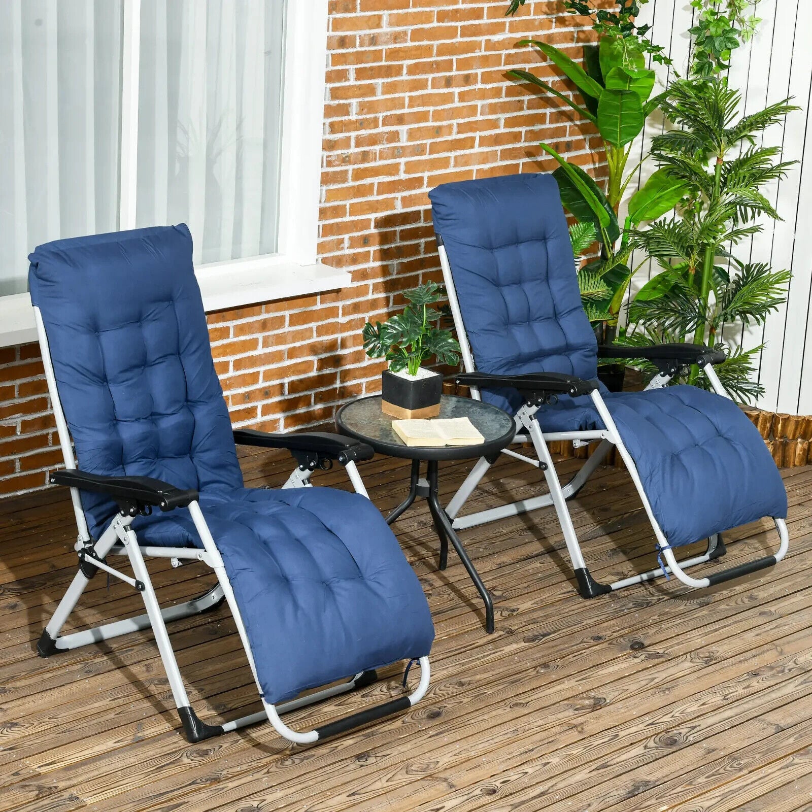 Set of 2 Reclining Zero Gravity Sun Loungers with Cushions for Garden or Patio - Home and Garden Furniture Shop - #rustic - furniture#