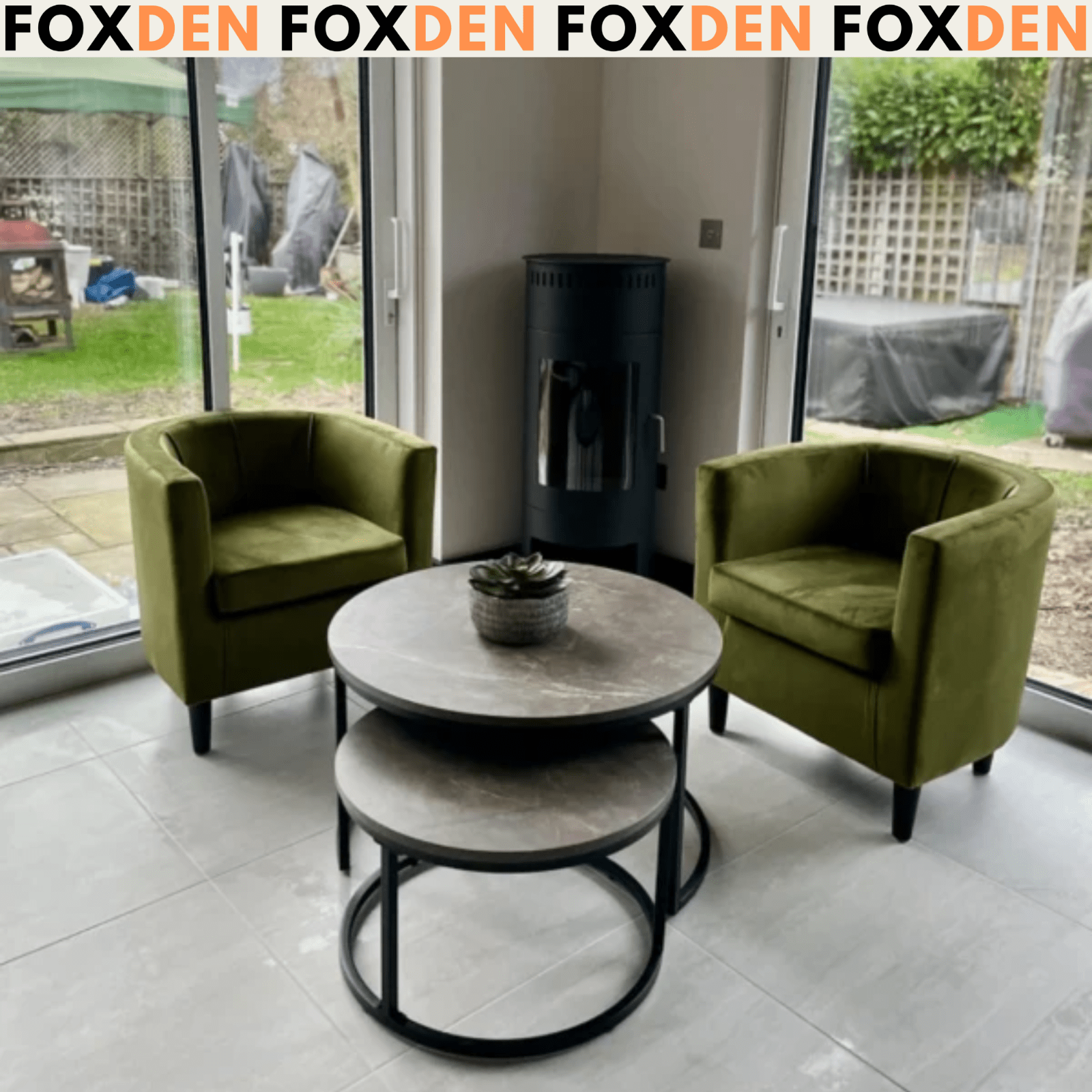 Set of 2 Stacking Coffee Table Metal Legs Marble Effect Top Nesting Side Tables - Home and Garden Furniture Shop - rustic - furniture