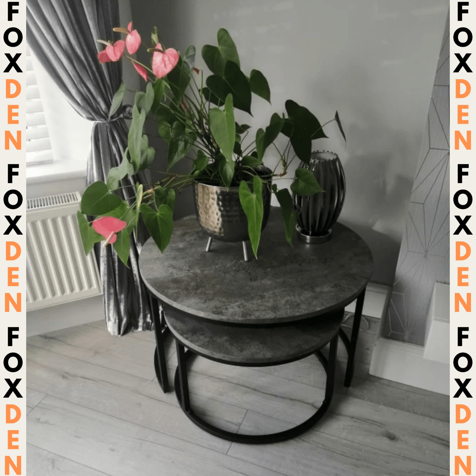 Set of 2 Stacking Coffee Table Metal Legs Marble Effect Top Nesting Side Tables - Home and Garden Furniture Shop - rustic - furniture