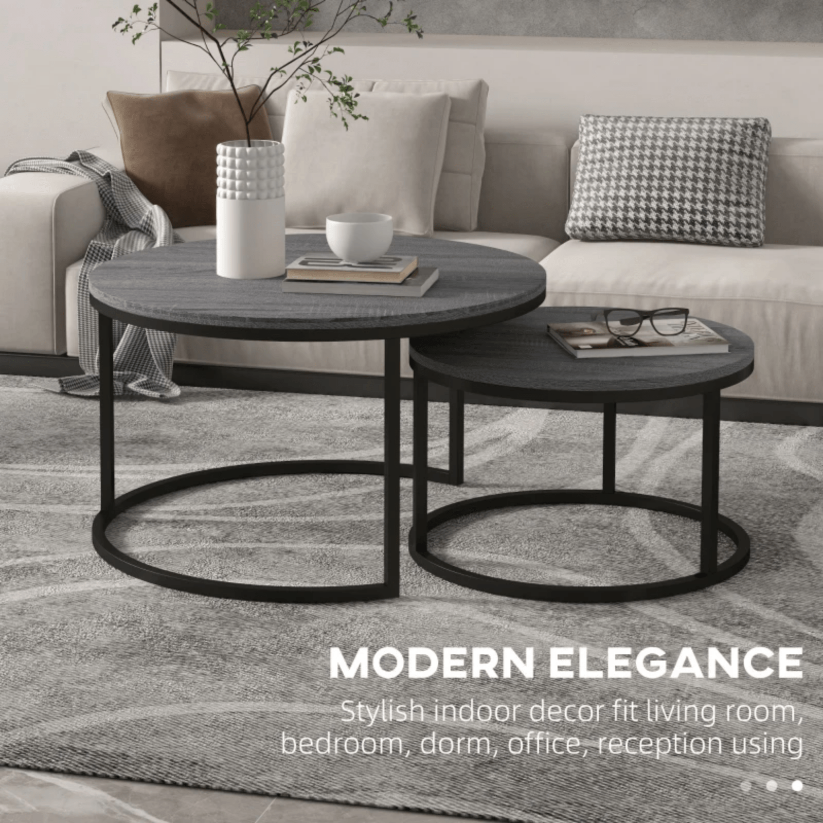 Set of 2 Stacking Coffee Table Metal Legs Marble Effect Top Nesting Side Tables - Home and Garden Furniture Shop - rustic - furniture