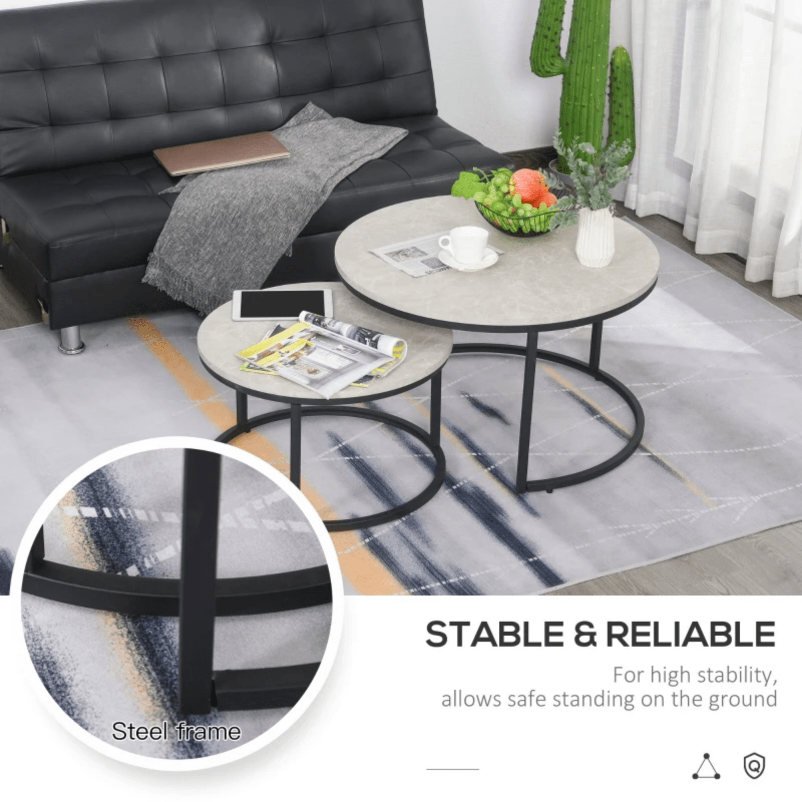 Set of 2 Stacking Coffee Table Metal Legs Marble Effect Top Nesting Side Tables - Home and Garden Furniture Shop - rustic - furniture