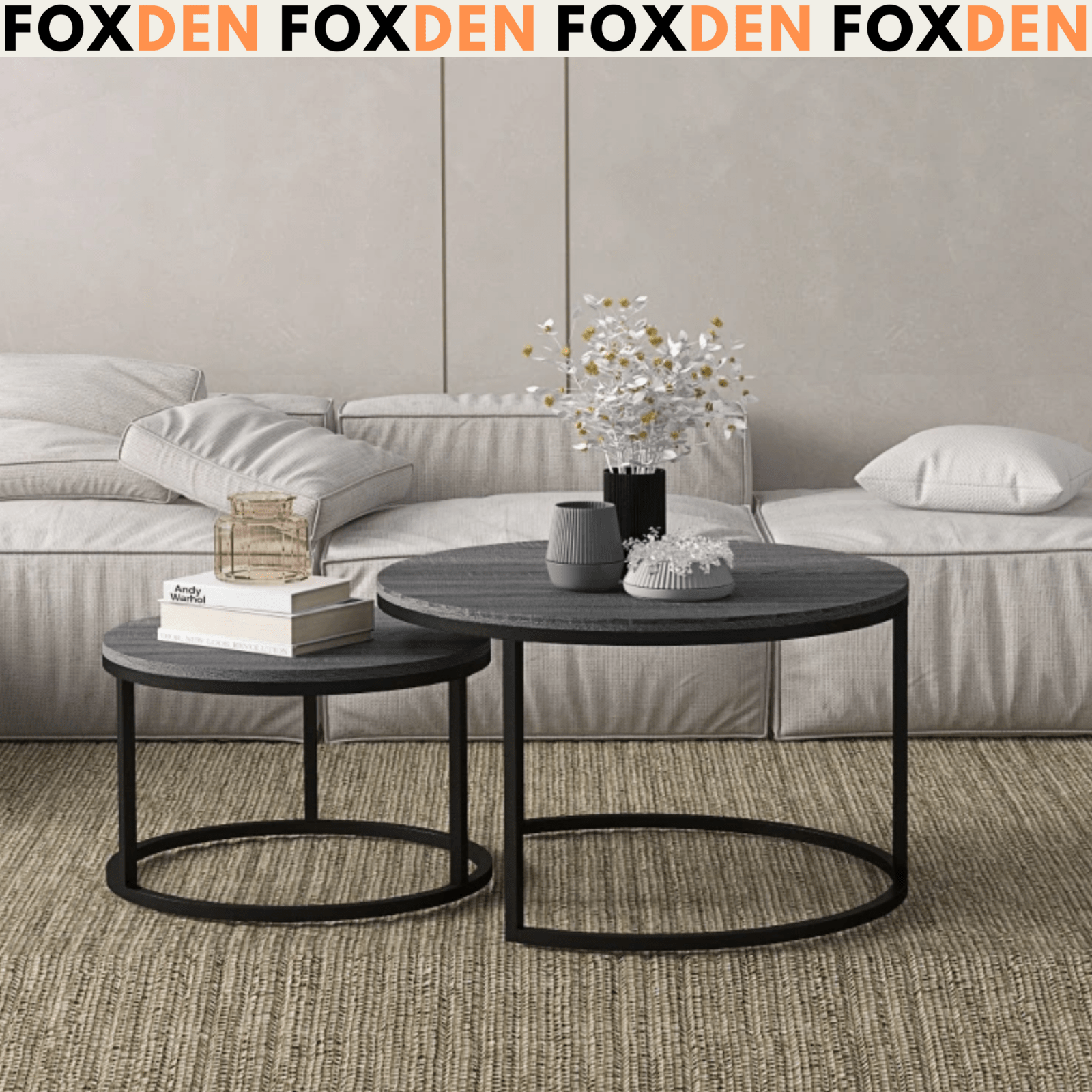 Set of 2 Stacking Coffee Table Metal Legs Marble Effect Top Nesting Side Tables - Home and Garden Furniture Shop - rustic - furniture