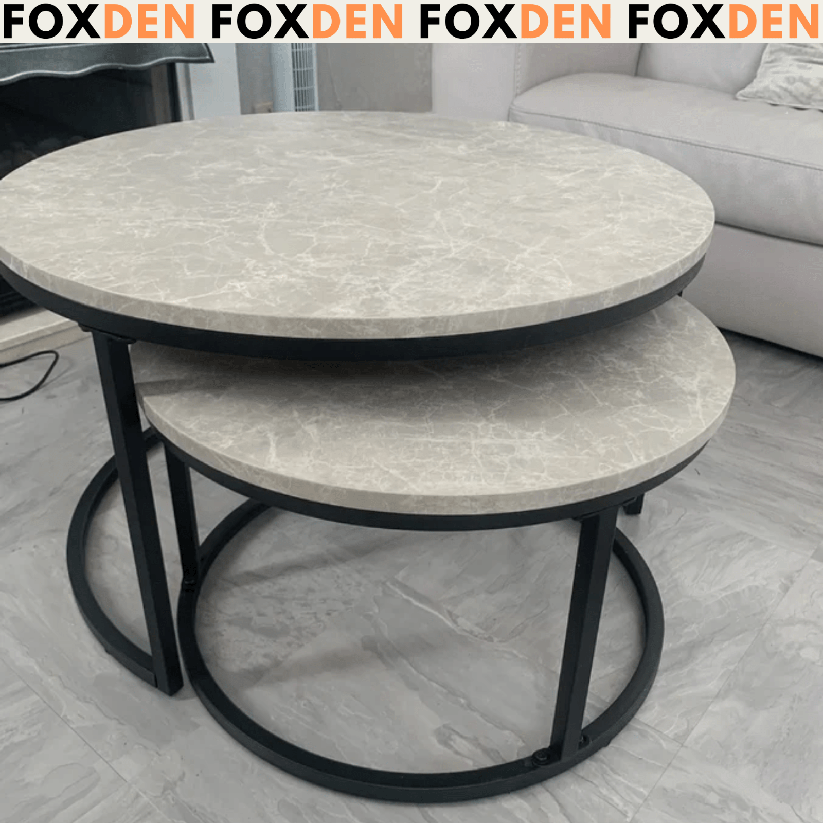 Set of 2 Stacking Coffee Table Metal Legs Marble Effect Top Nesting Side Tables - Home and Garden Furniture Shop - rustic - furniture