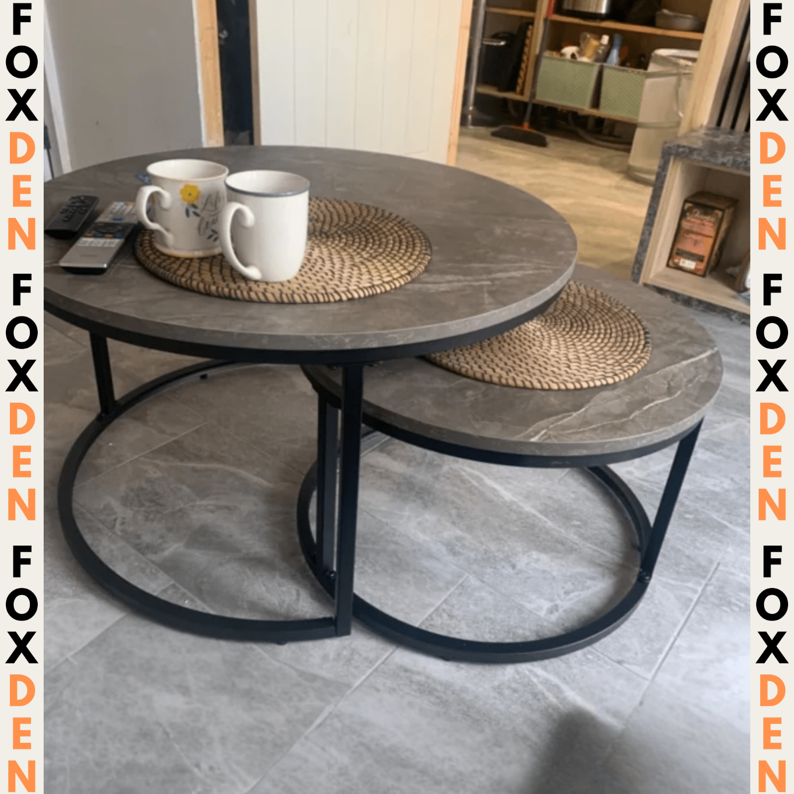 Set of 2 Stacking Coffee Table Metal Legs Marble Effect Top Nesting Side Tables - Home and Garden Furniture Shop - rustic - furniture