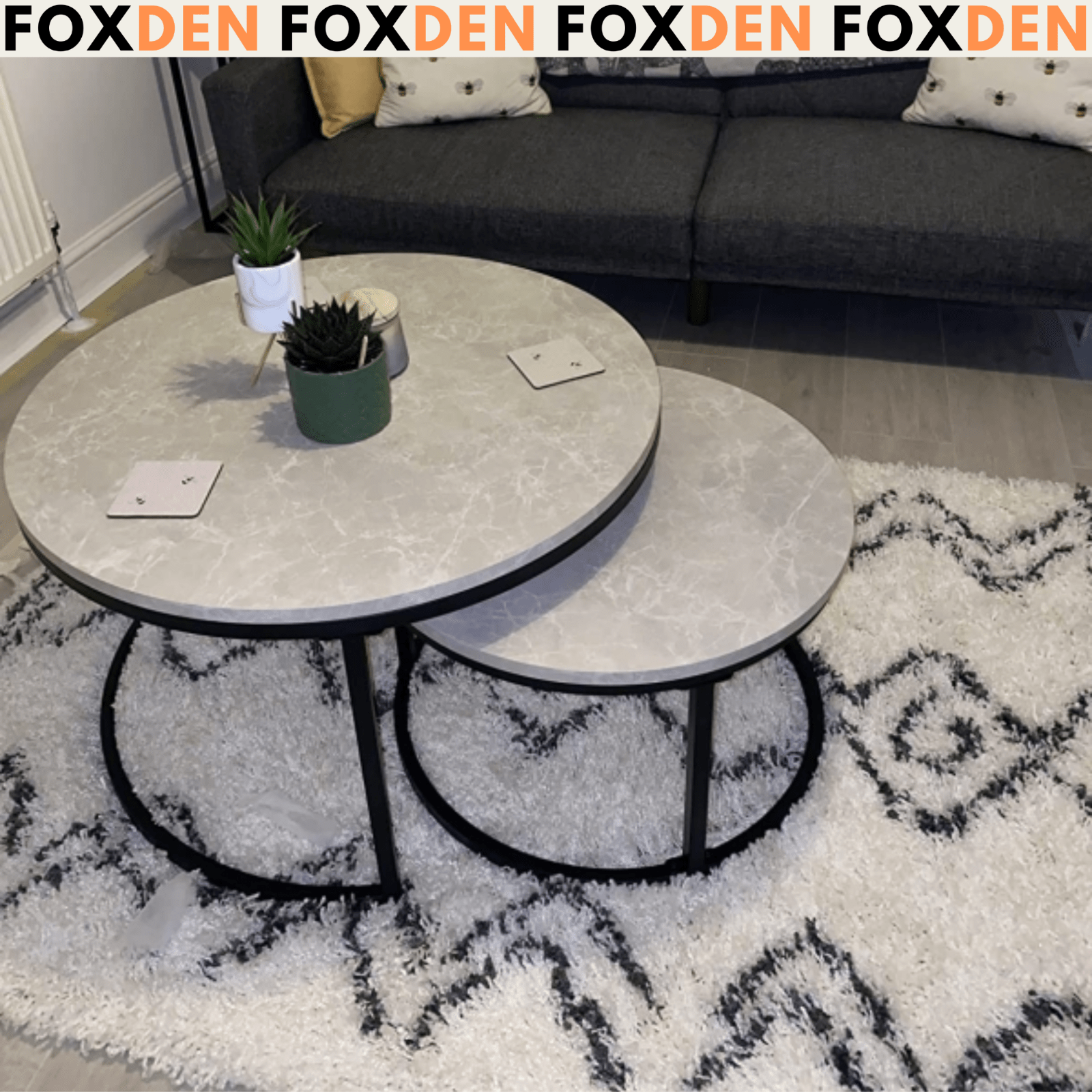 Set of 2 Stacking Coffee Table Metal Legs Marble Effect Top Nesting Side Tables - Home and Garden Furniture Shop - rustic - furniture