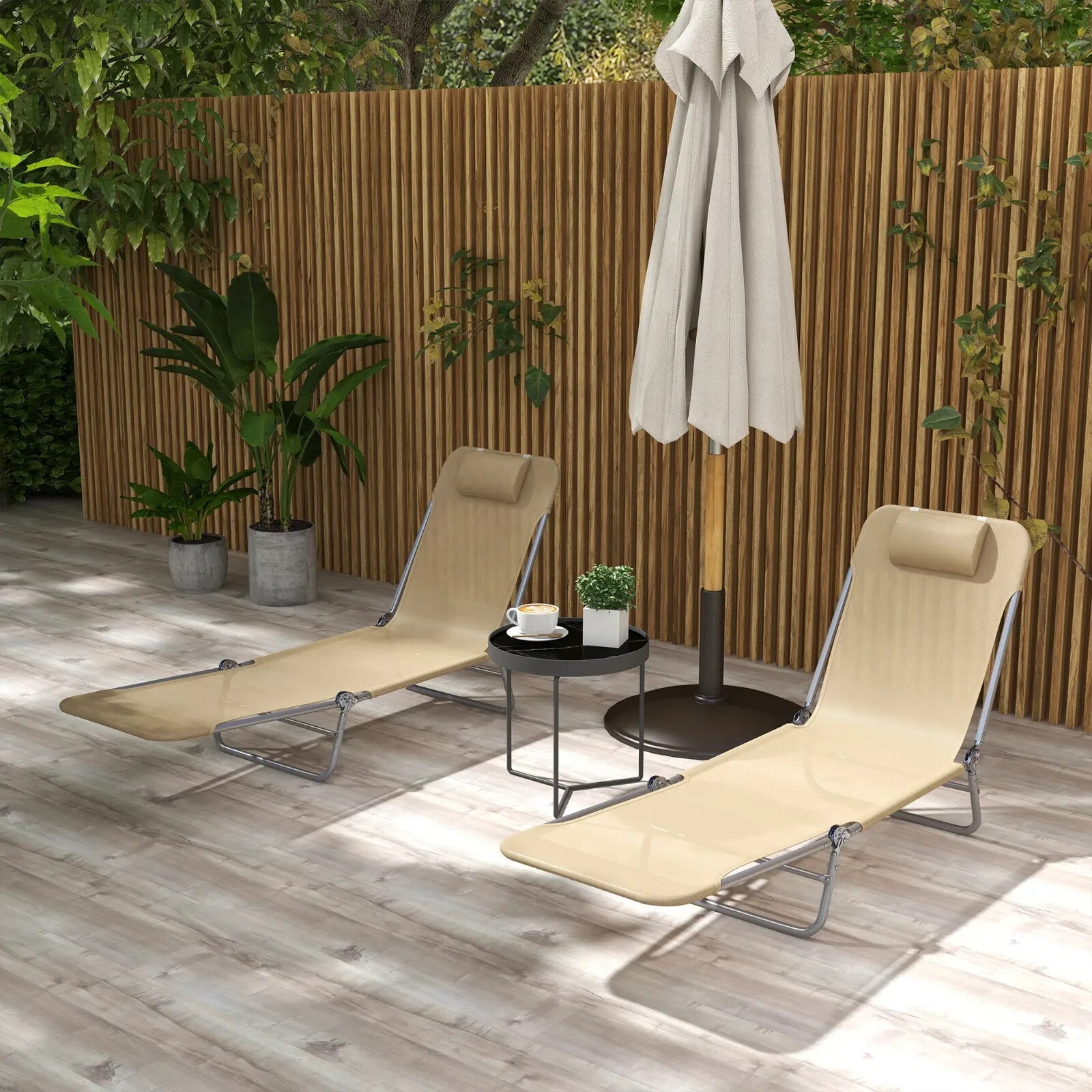 Set Of 2 Steel Frame Sun Loungers With Reclining Backs Garden Patio Chairs Brown - Home and Garden Furniture Shop - rustic - furniture
