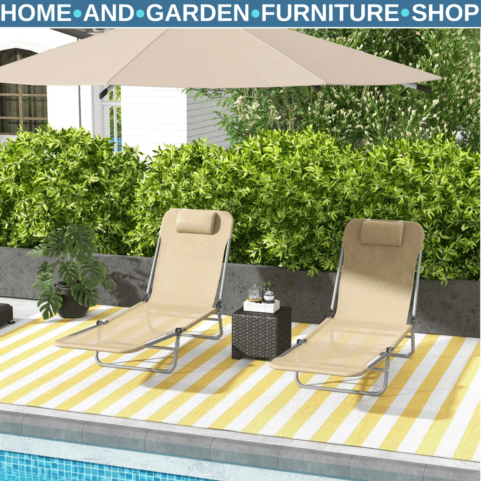 Set Of 2 Steel Frame Sun Loungers With Reclining Backs Garden Patio Chairs Brown - Home and Garden Furniture Shop - rustic - furniture