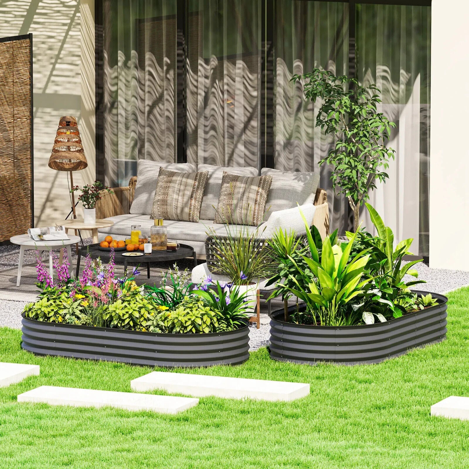 Set of 2 Steel Garden Planters 181 x 93cm Raised Bed Boxes for Flower Vegetables - Home and Garden Furniture Shop - #rustic - furniture#