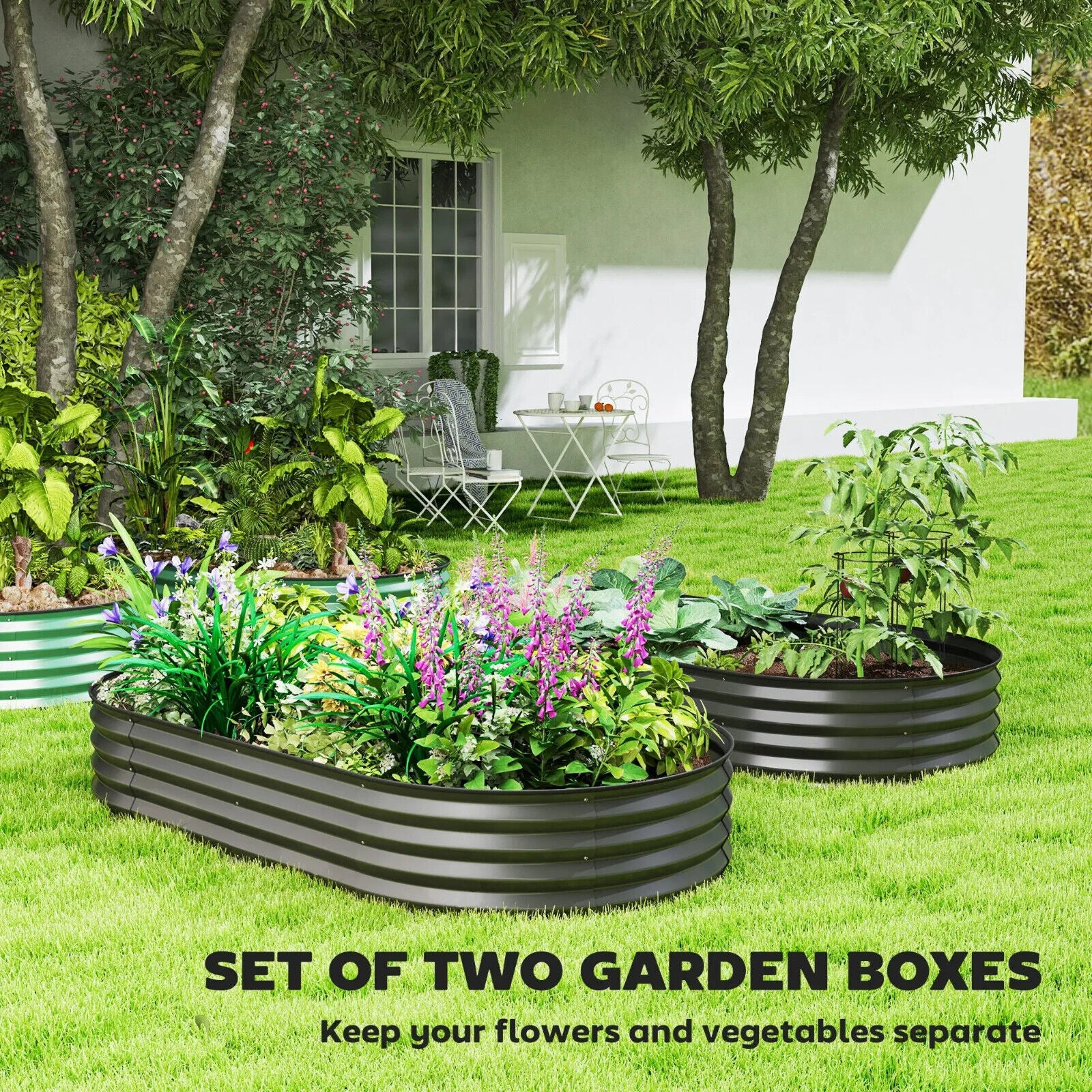 Set of 2 Steel Garden Planters 181 x 93cm Raised Bed Boxes for Flower Vegetables - Home and Garden Furniture Shop - #rustic - furniture#
