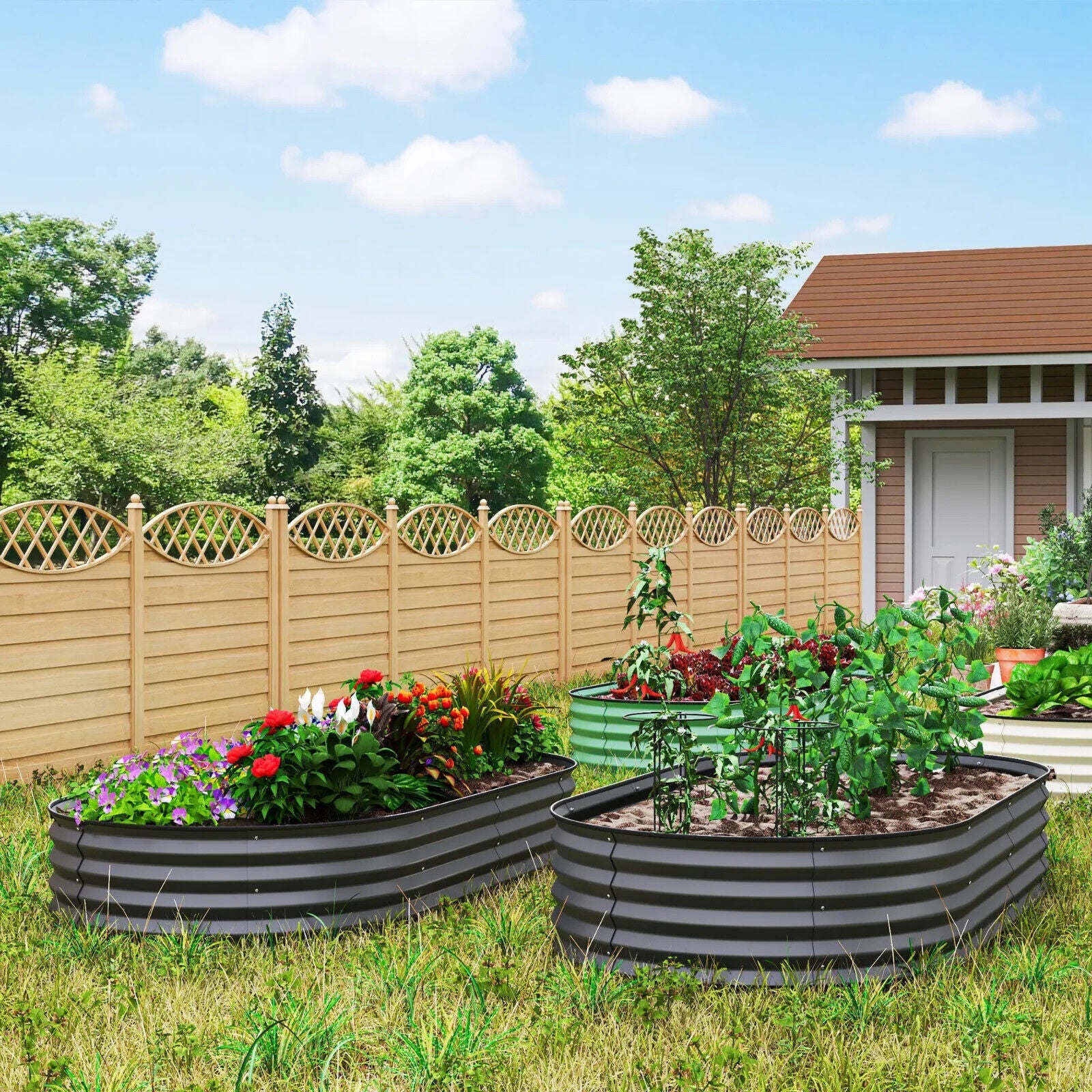 Set of 2 Steel Garden Planters 181 x 93cm Raised Bed Boxes for Flower Vegetables - Home and Garden Furniture Shop - #rustic - furniture#