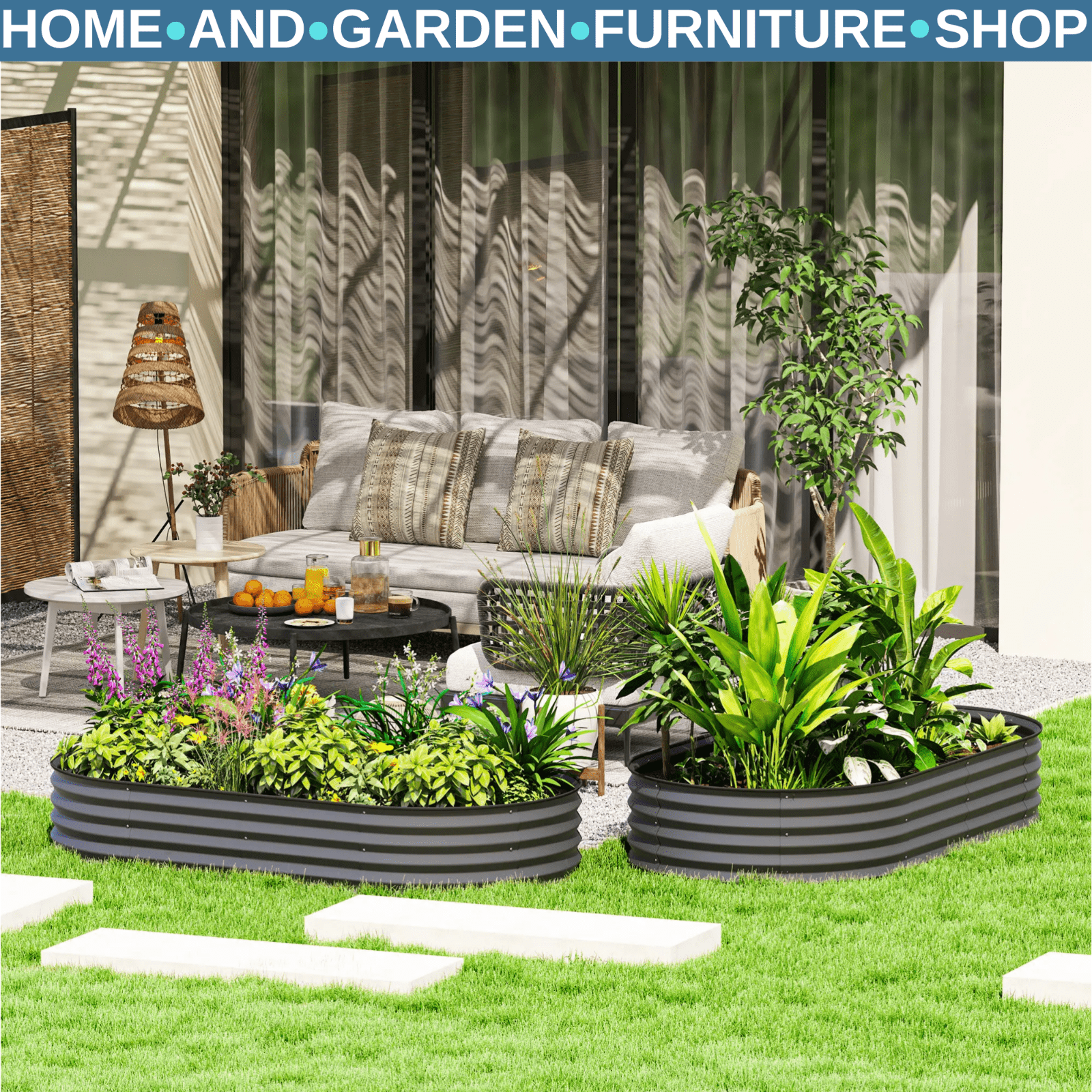 Set of 2 Steel Garden Planters 181 x 93cm Raised Bed Boxes for Flower Vegetables - Home and Garden Furniture Shop - #rustic - furniture#