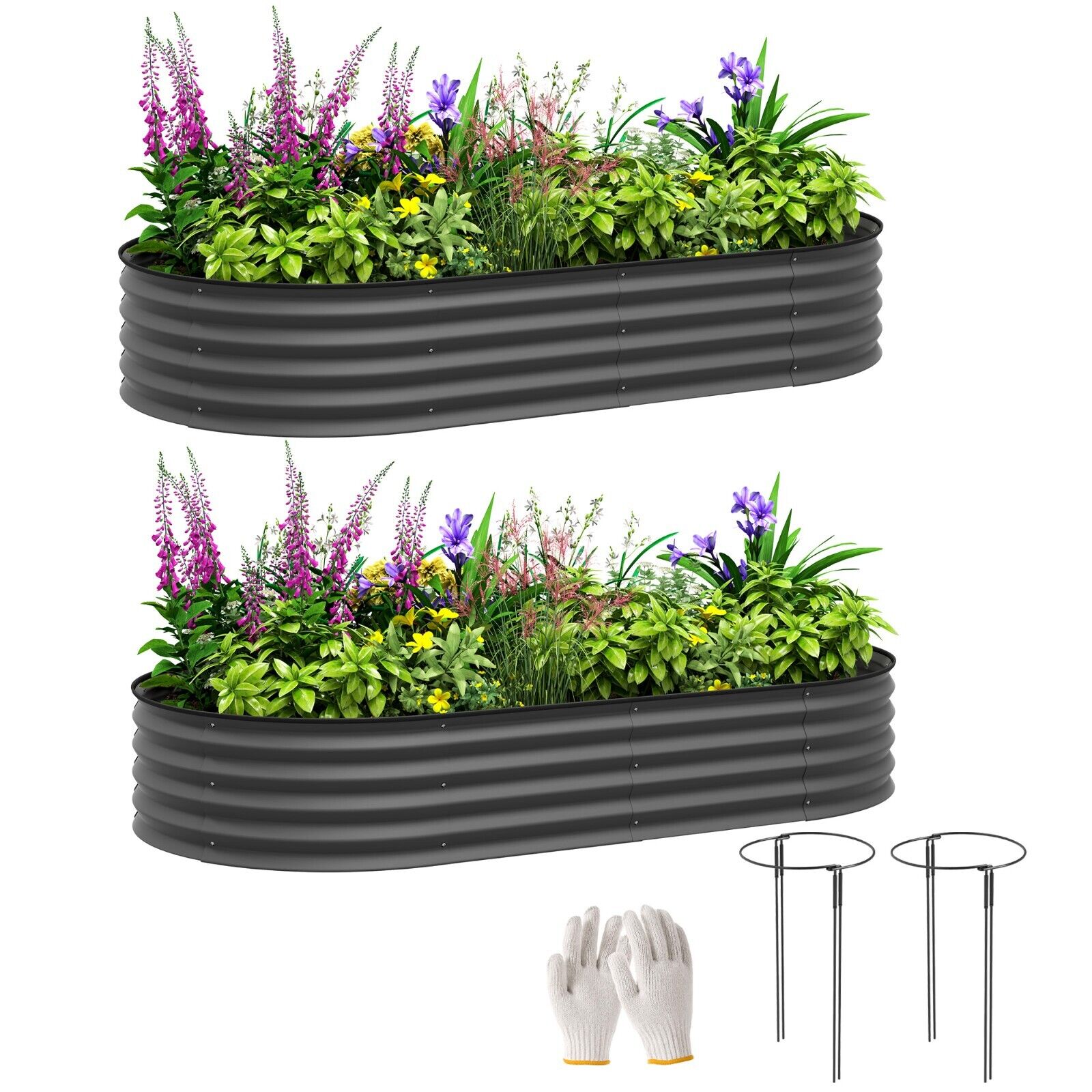 Set of 2 Steel Garden Planters 181 x 93cm Raised Bed Boxes for Flower Vegetables - Home and Garden Furniture Shop - #rustic - furniture#