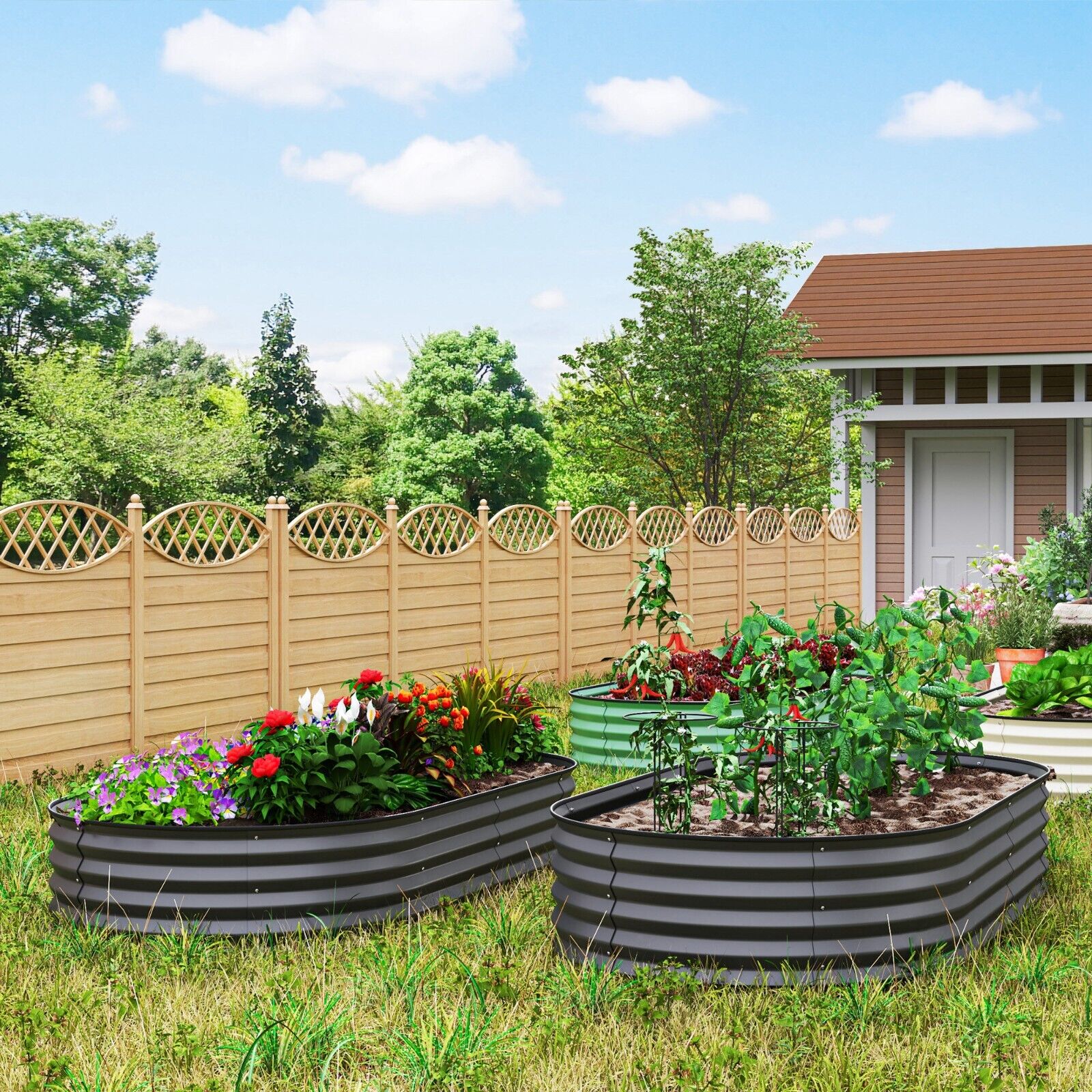 Set of 2 Steel Garden Planters 181 x 93cm Raised Bed Boxes for Flower Vegetables - Home and Garden Furniture Shop - #rustic - furniture#